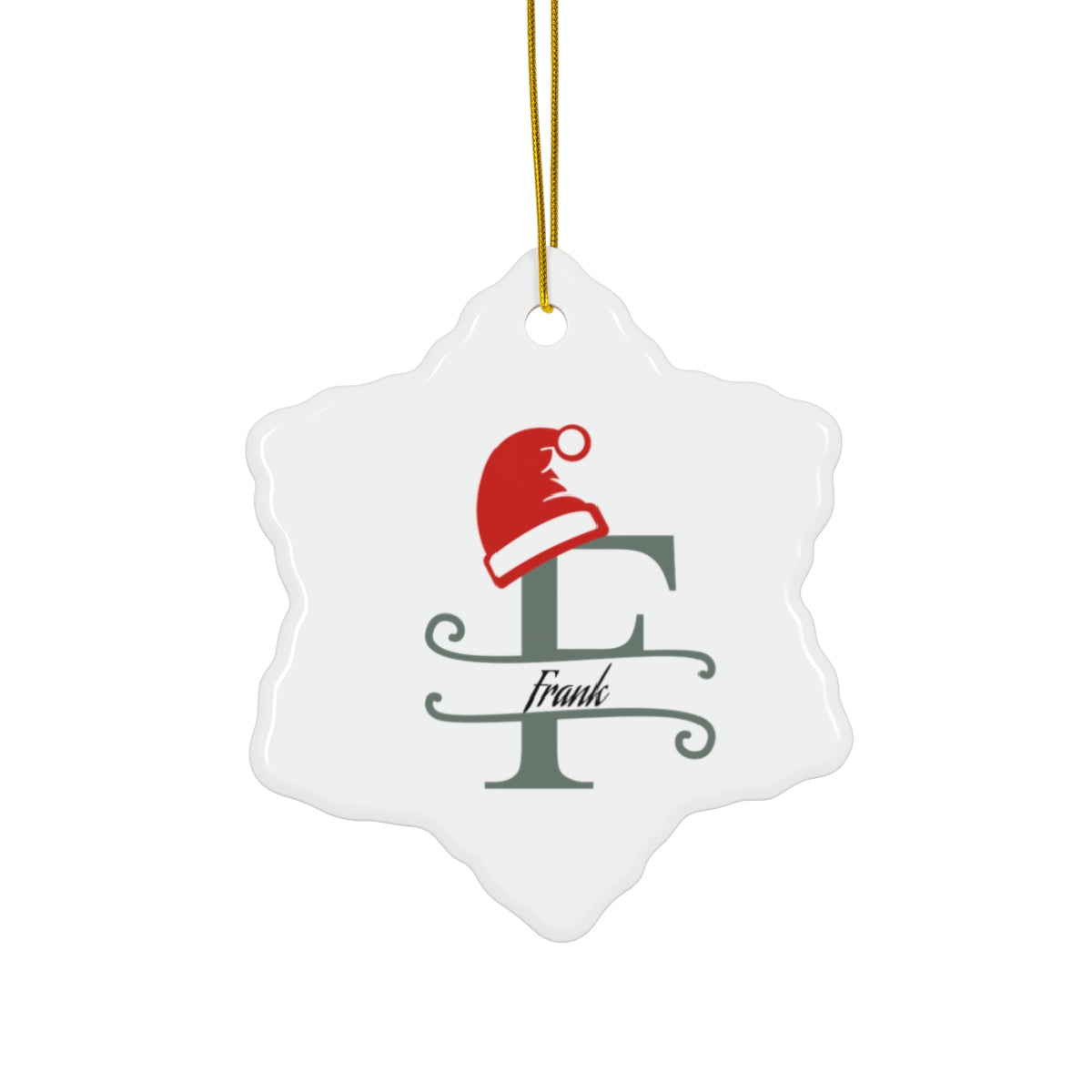 F Santa hat personalized name, Ceramic Ornament, 4 Shapes