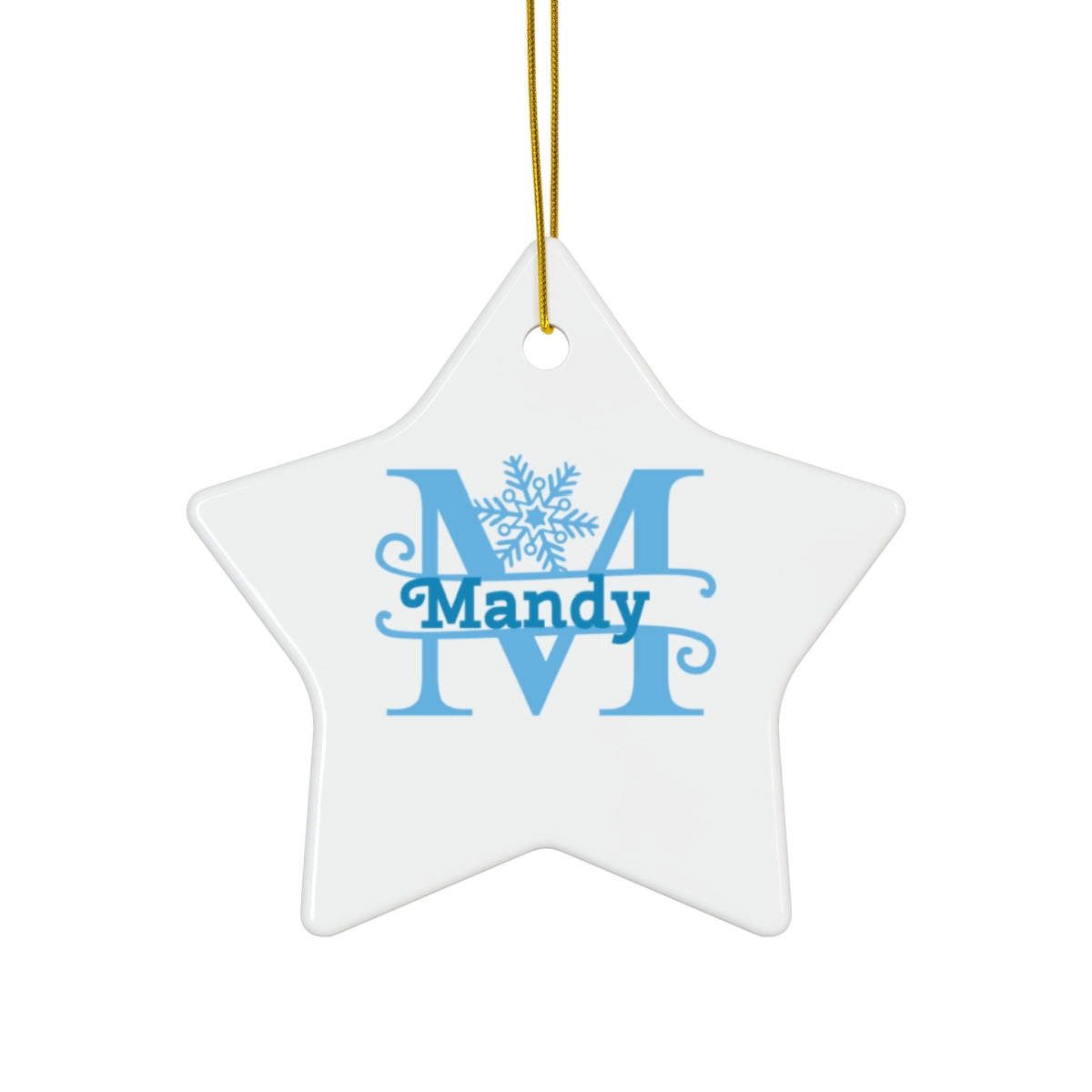 M snowflake personalized name, Ceramic Ornament, 4 Shapes