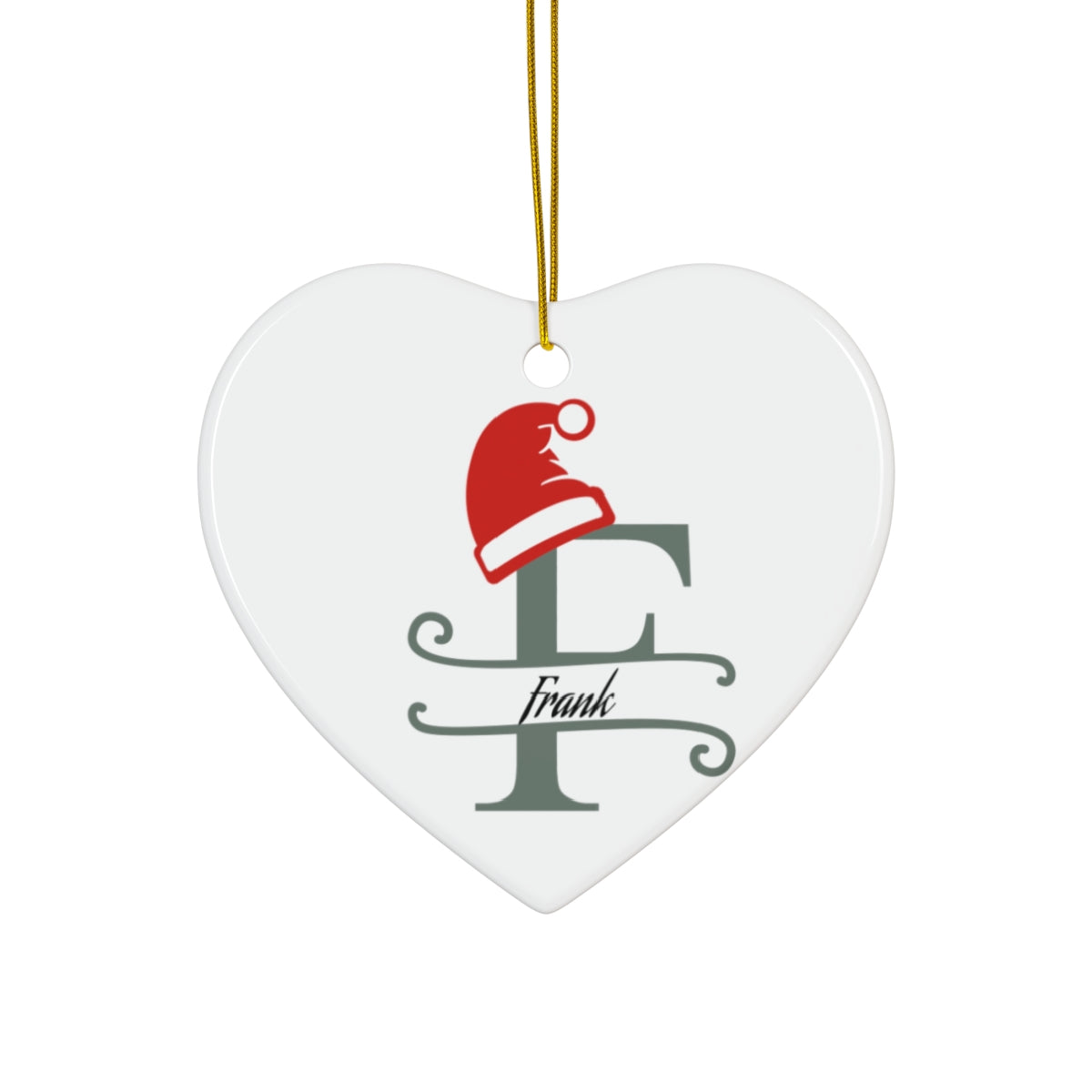 F Santa hat personalized name, Ceramic Ornament, 4 Shapes