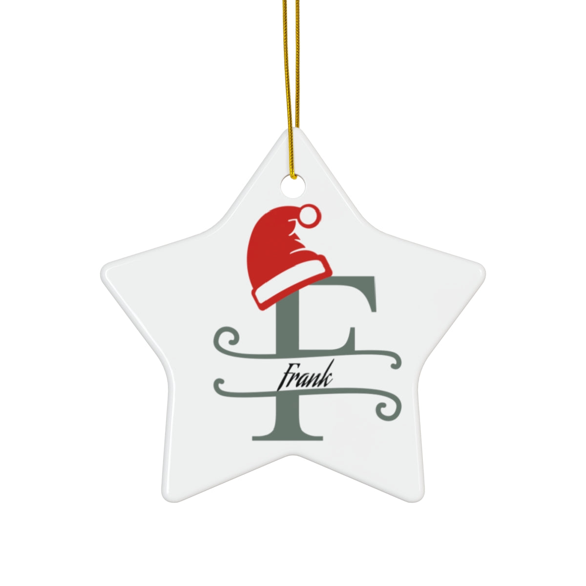 F Santa hat personalized name, Ceramic Ornament, 4 Shapes