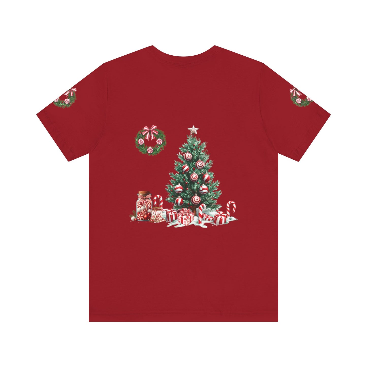 Peppermint Christmas, Unisex Jersey Short Sleeve Tee (sleeve design)