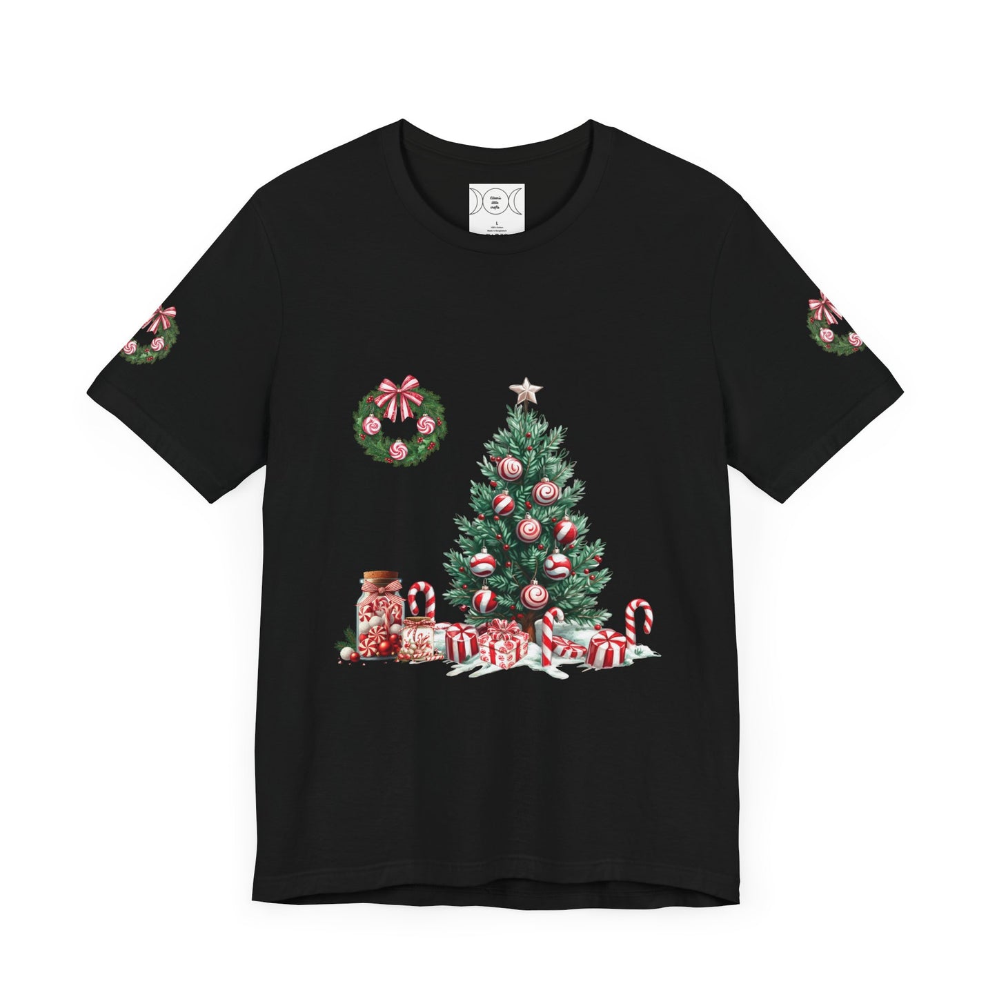 Peppermint Christmas, Unisex Jersey Short Sleeve Tee (sleeve design)