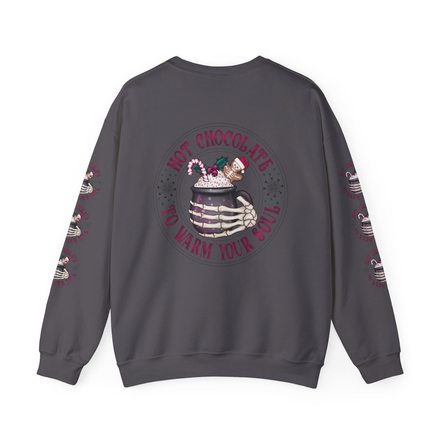 Hot chocolate to warm up my soul, Unisex Heavy Blend™ Crewneck Sweatshirt (Sleeve design)