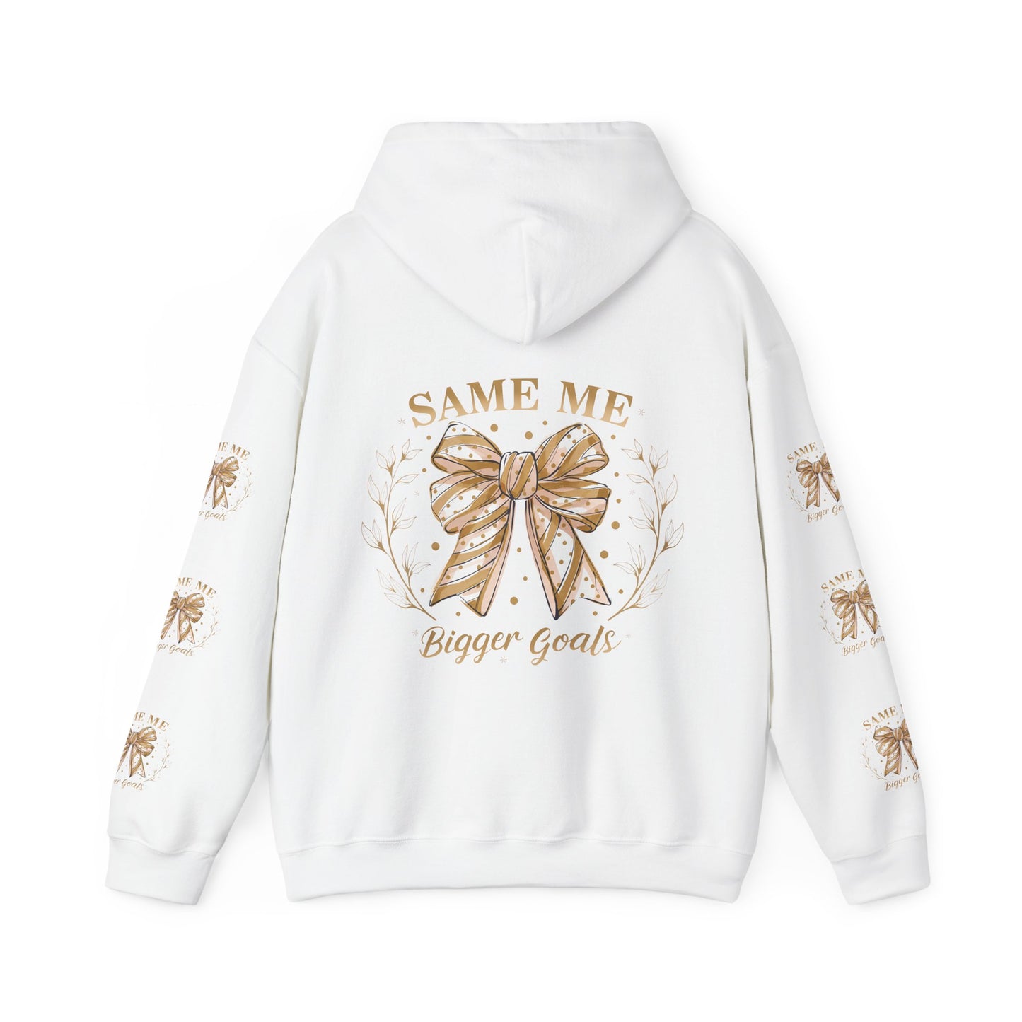 Same me, bigger goals, Unisex Heavy Blend™ Hooded Sweatshirt (sleeve arm design)