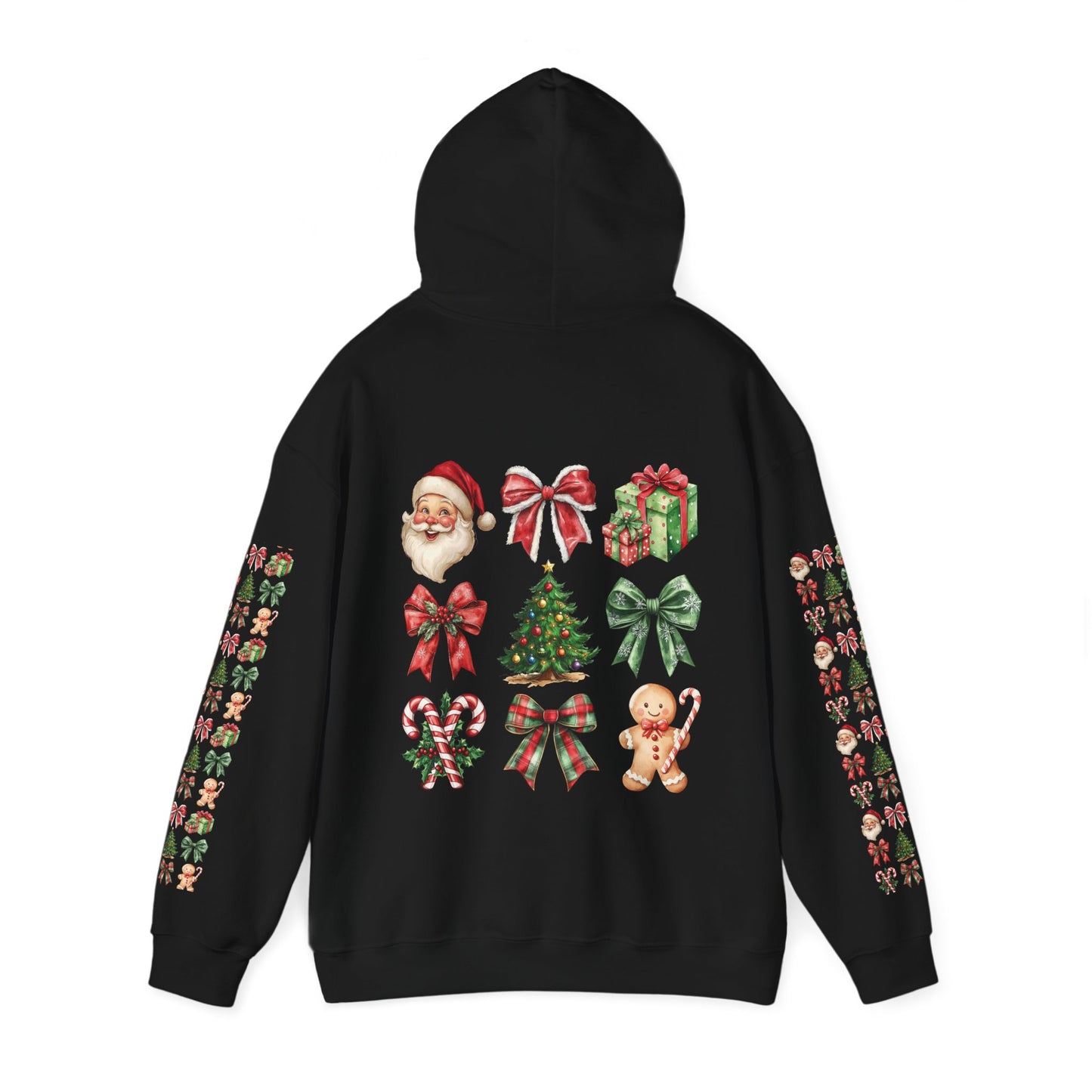 Christmas and bows ,  Unisex Heavy Blend™ Hooded Sweatshirt (sleeve arm design)