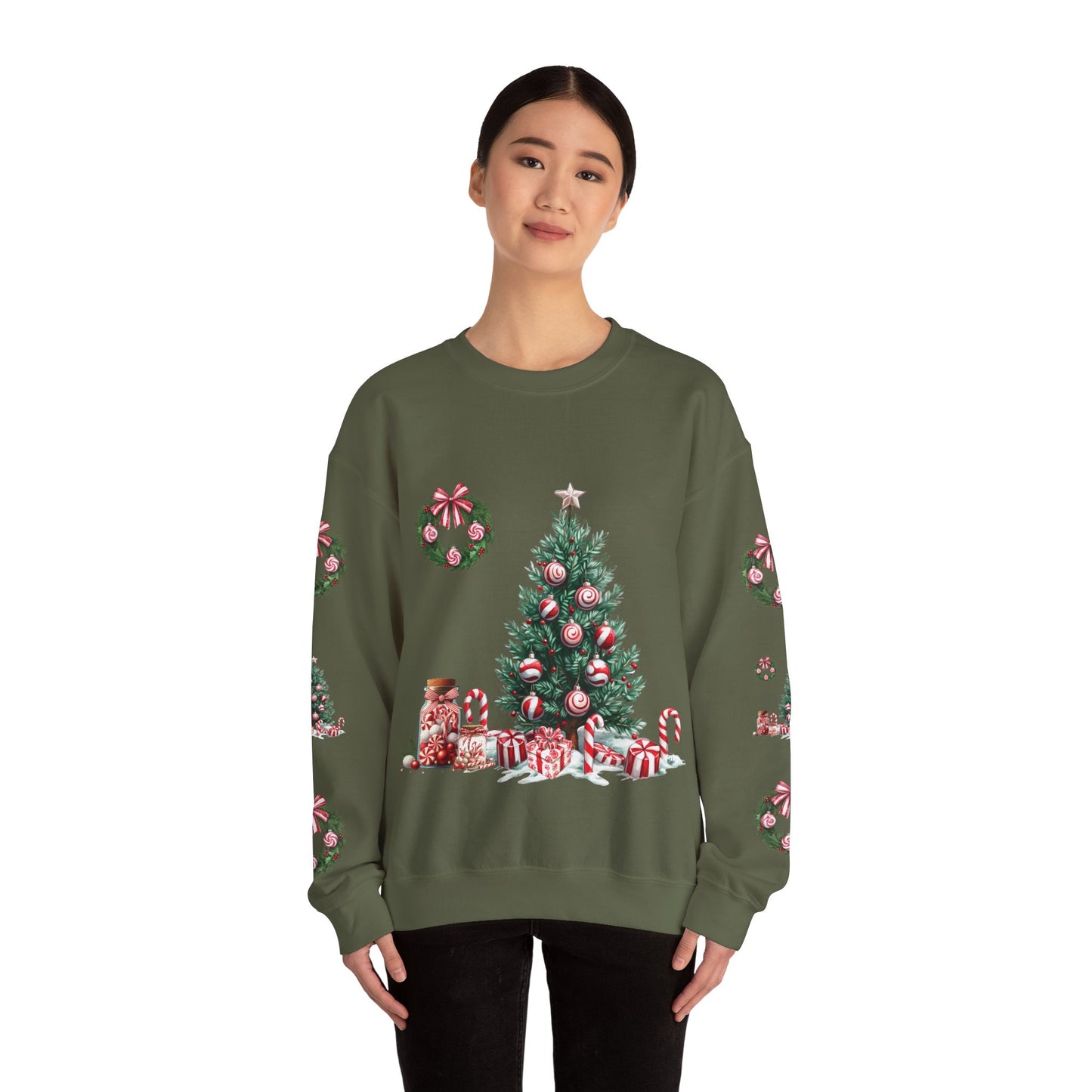 Peppermint Christmas, ™ Crewneck Sweatshirt ( sleeve design )