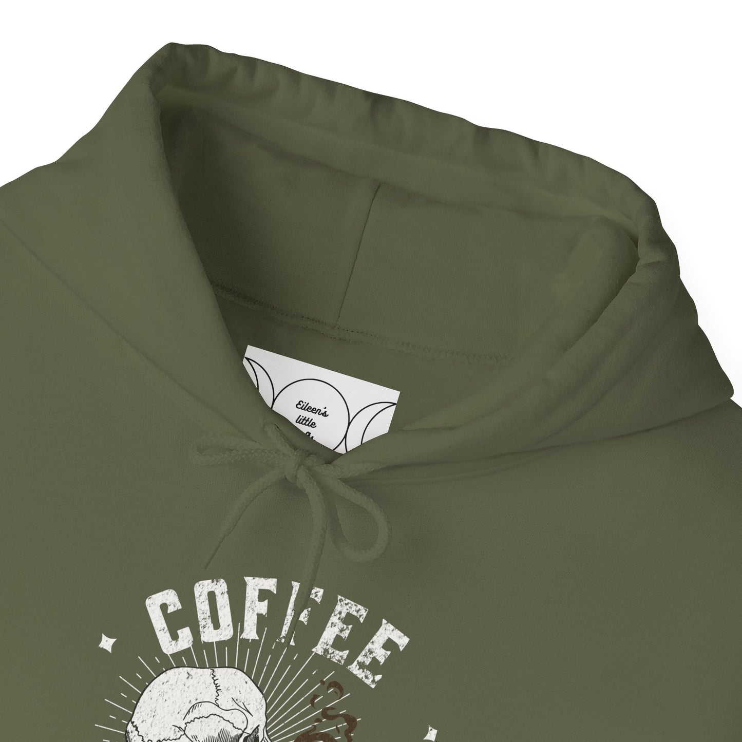 Coffee my first love now & forever, Unisex Heavy Blend™ Hooded Sweatshirt (no sleeve arm design)