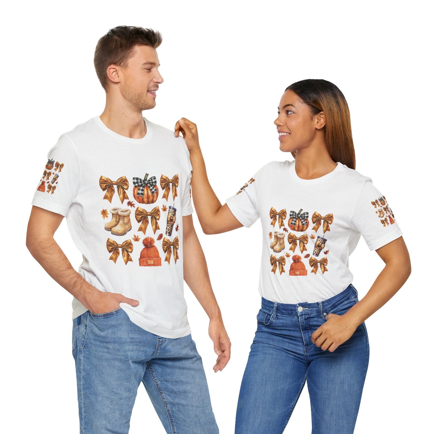 Fall and bows , Unisex Jersey Short Sleeve Tee (sleeve design)