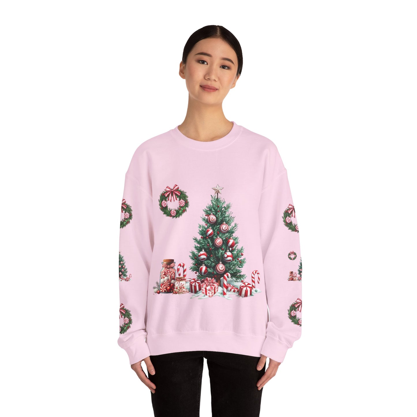 Peppermint Christmas, ™ Crewneck Sweatshirt ( sleeve design )