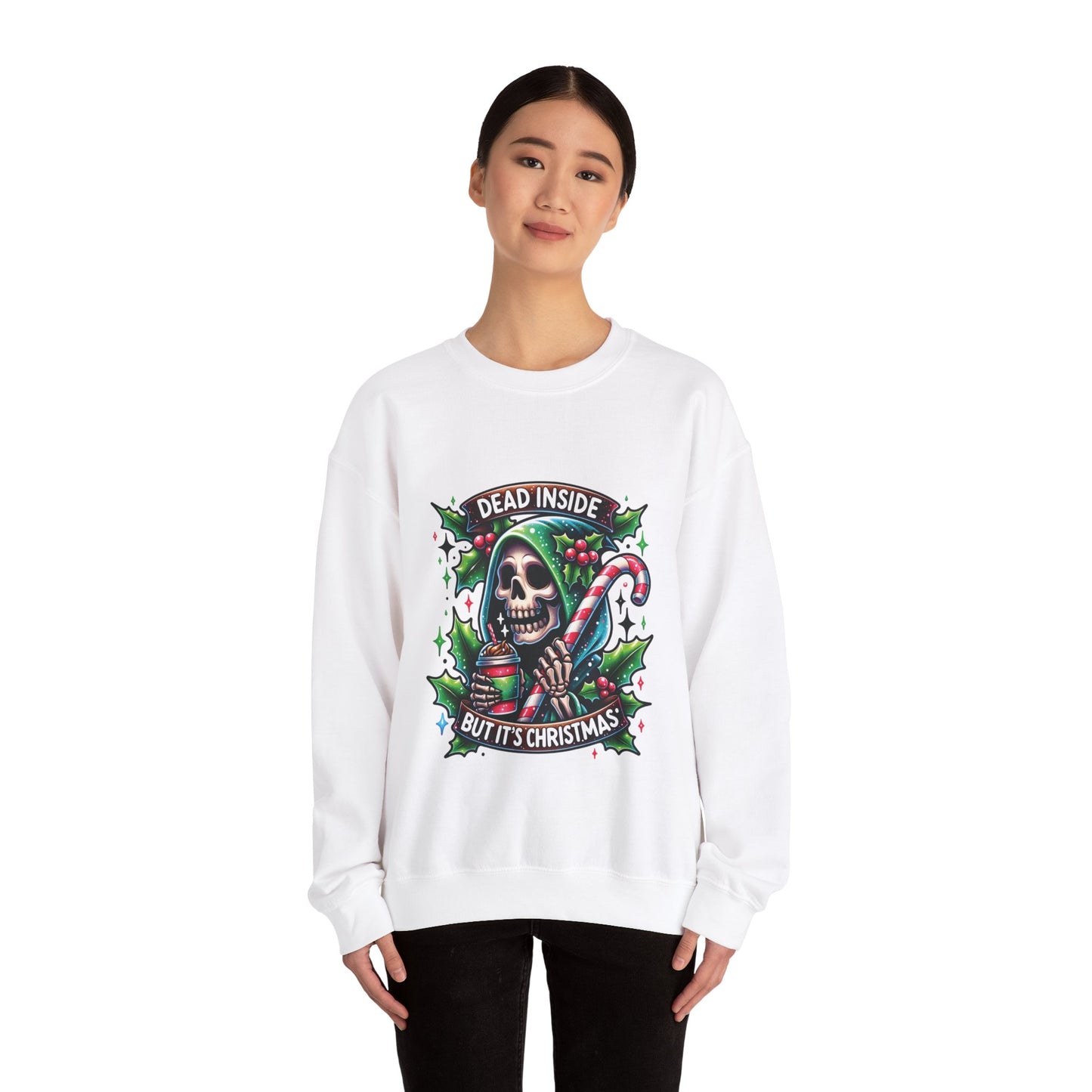 Dead inside but it’s Christmas, ™ Crewneck Sweatshirt ( sleeve design )