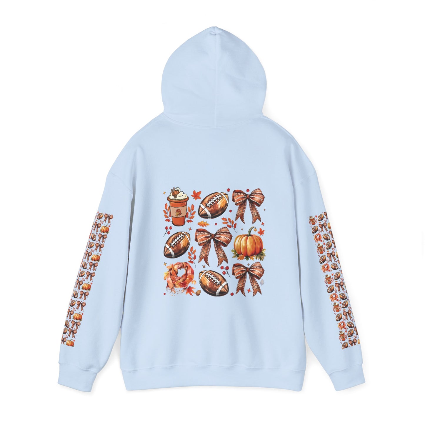 Football and bows ,  Unisex Heavy Blend™ Hooded Sweatshirt (sleeve arm design)