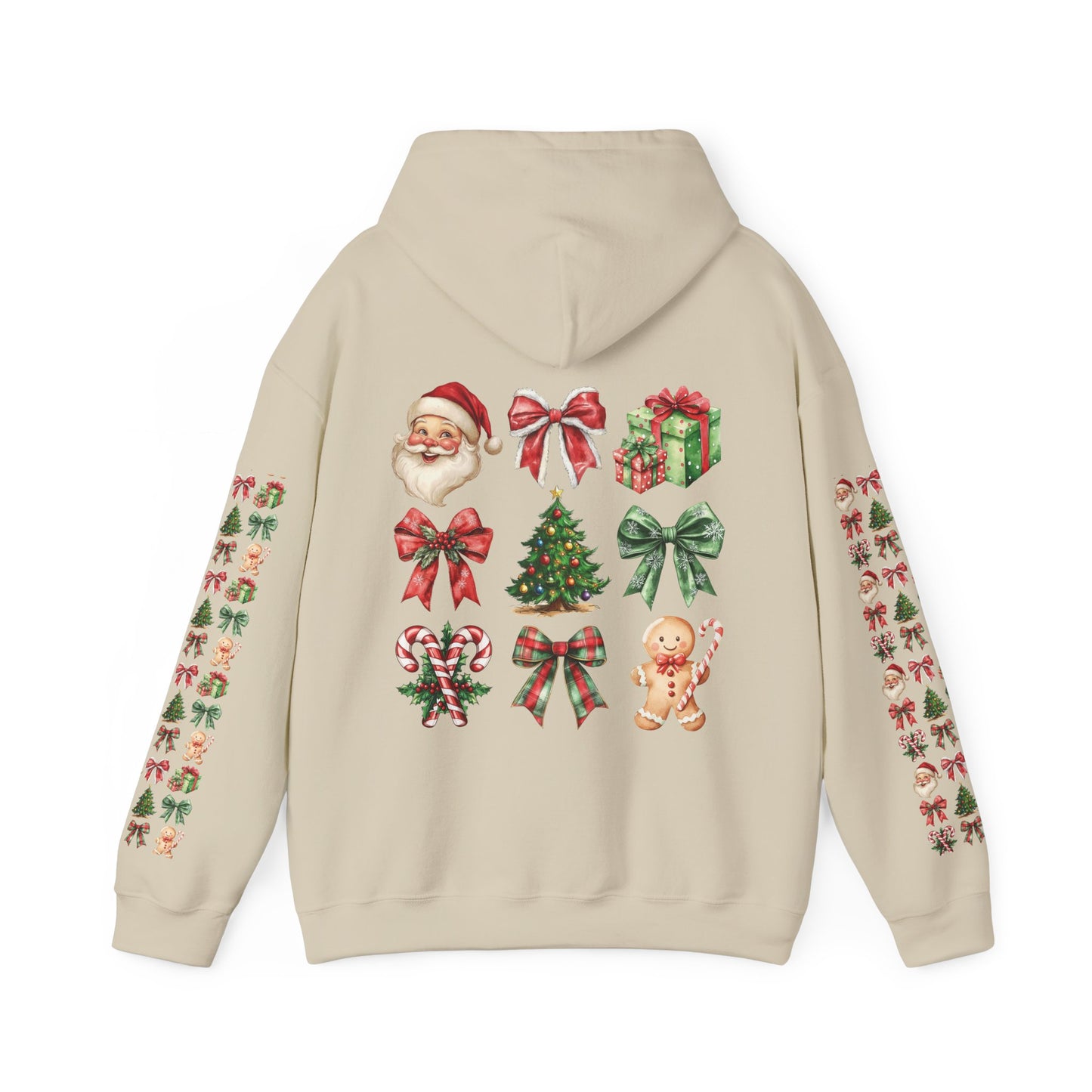 Christmas and bows ,  Unisex Heavy Blend™ Hooded Sweatshirt (sleeve arm design)