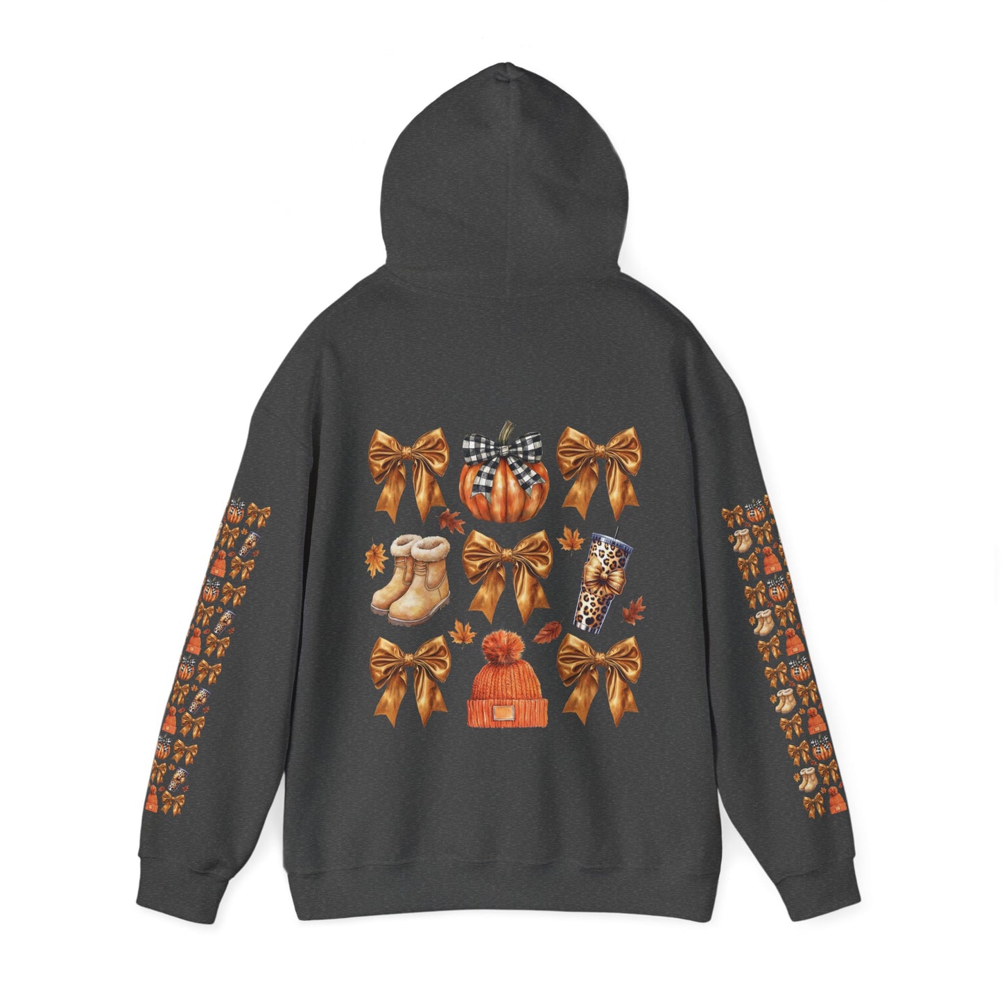 Fall and bows ,  Unisex Heavy Blend™ Hooded Sweatshirt (sleeve arm design)