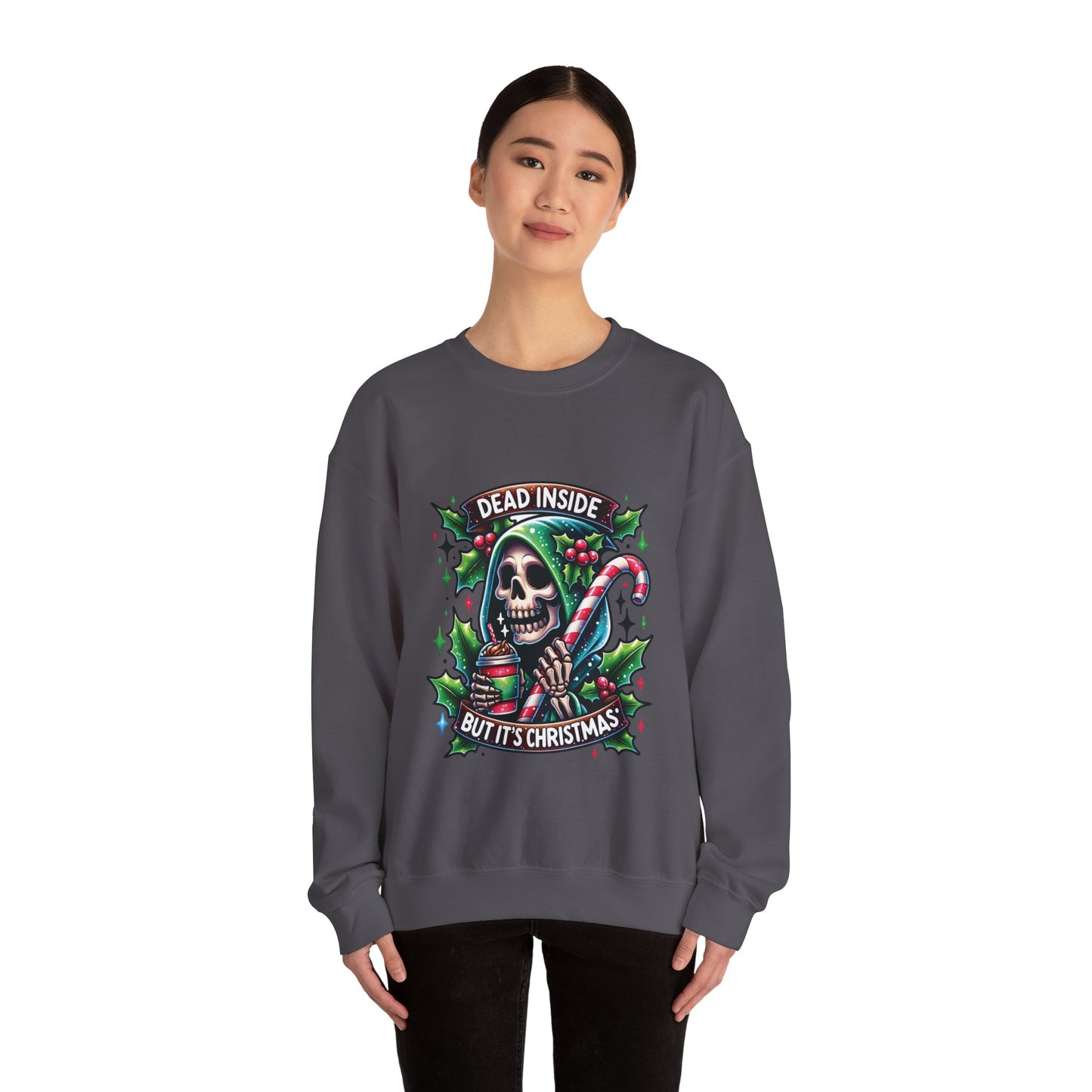 Dead inside but it’s Christmas, ™ Crewneck Sweatshirt ( sleeve design )