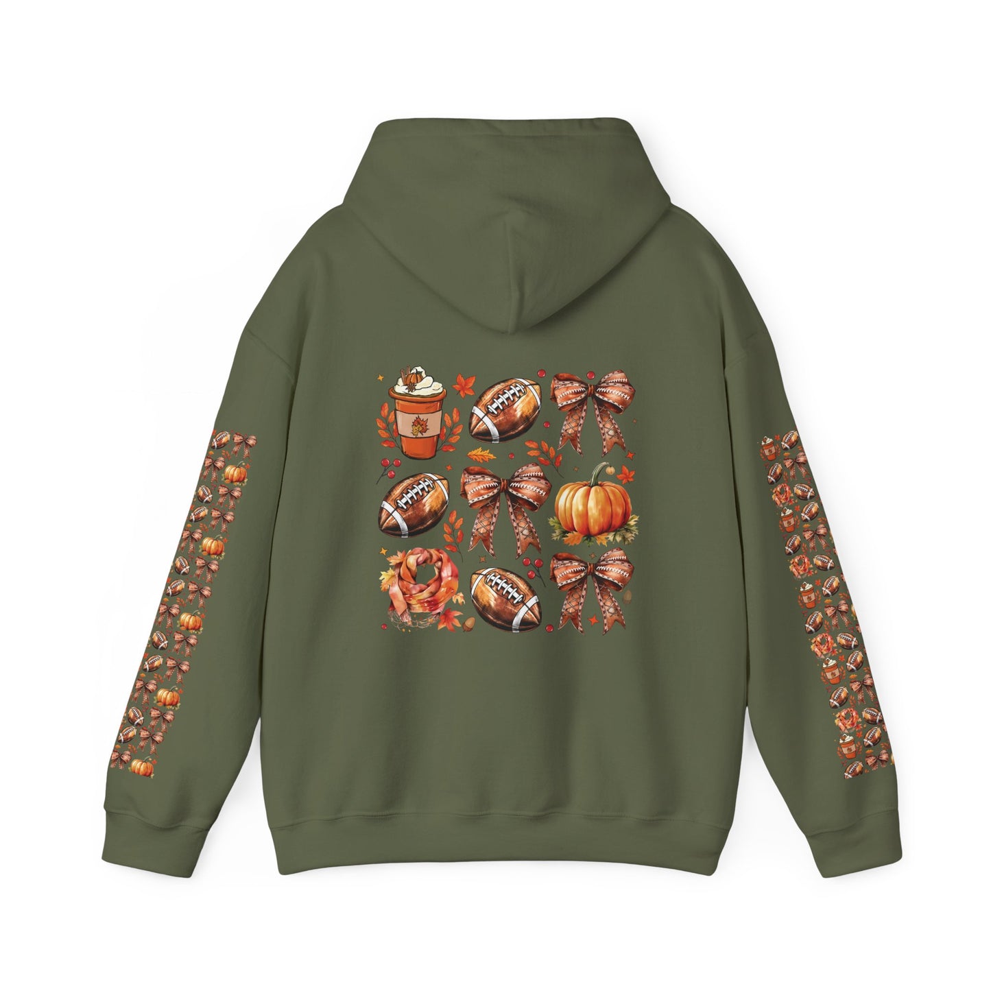 Football and bows ,  Unisex Heavy Blend™ Hooded Sweatshirt (sleeve arm design)