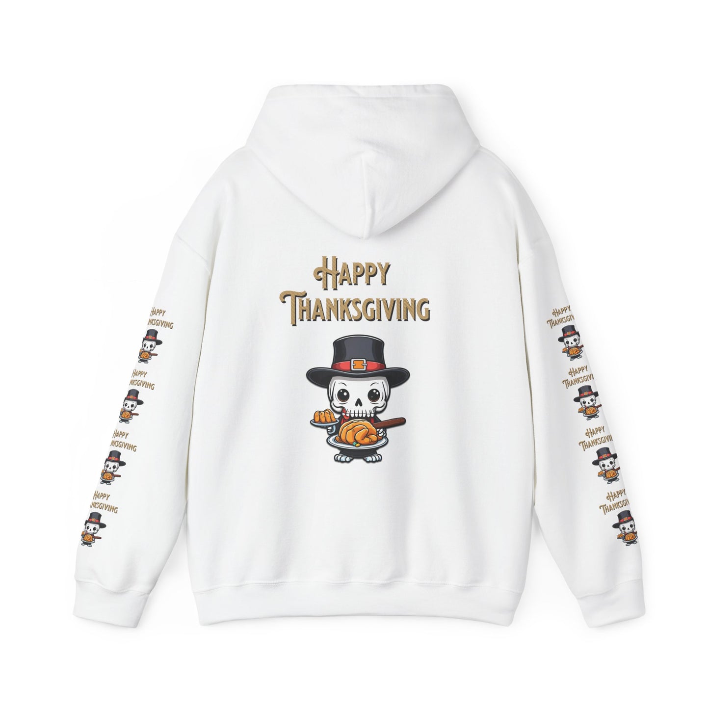 Happy thanksgiving,  Unisex Heavy Blend™ Hooded Sweatshirt (side arm design)