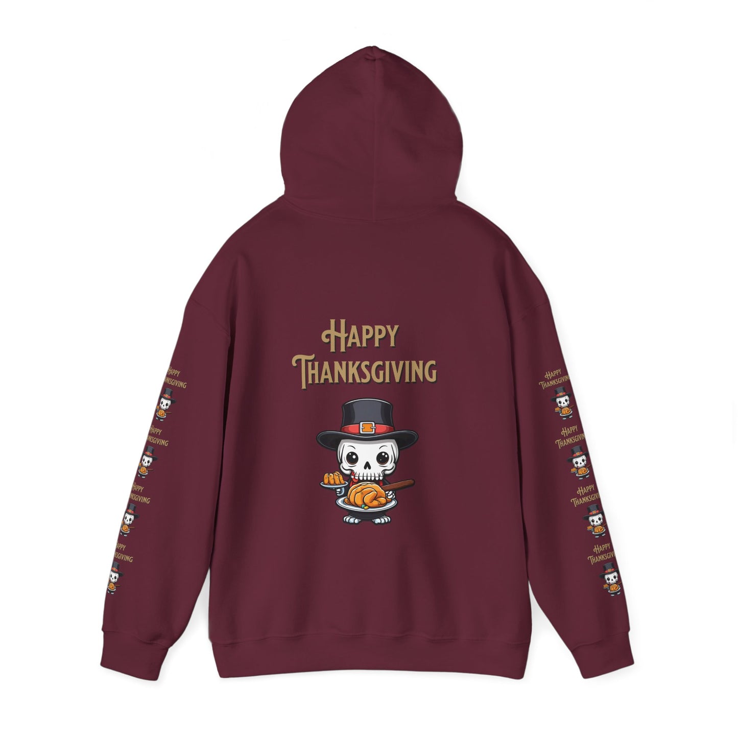 Happy thanksgiving,  Unisex Heavy Blend™ Hooded Sweatshirt (side arm design)