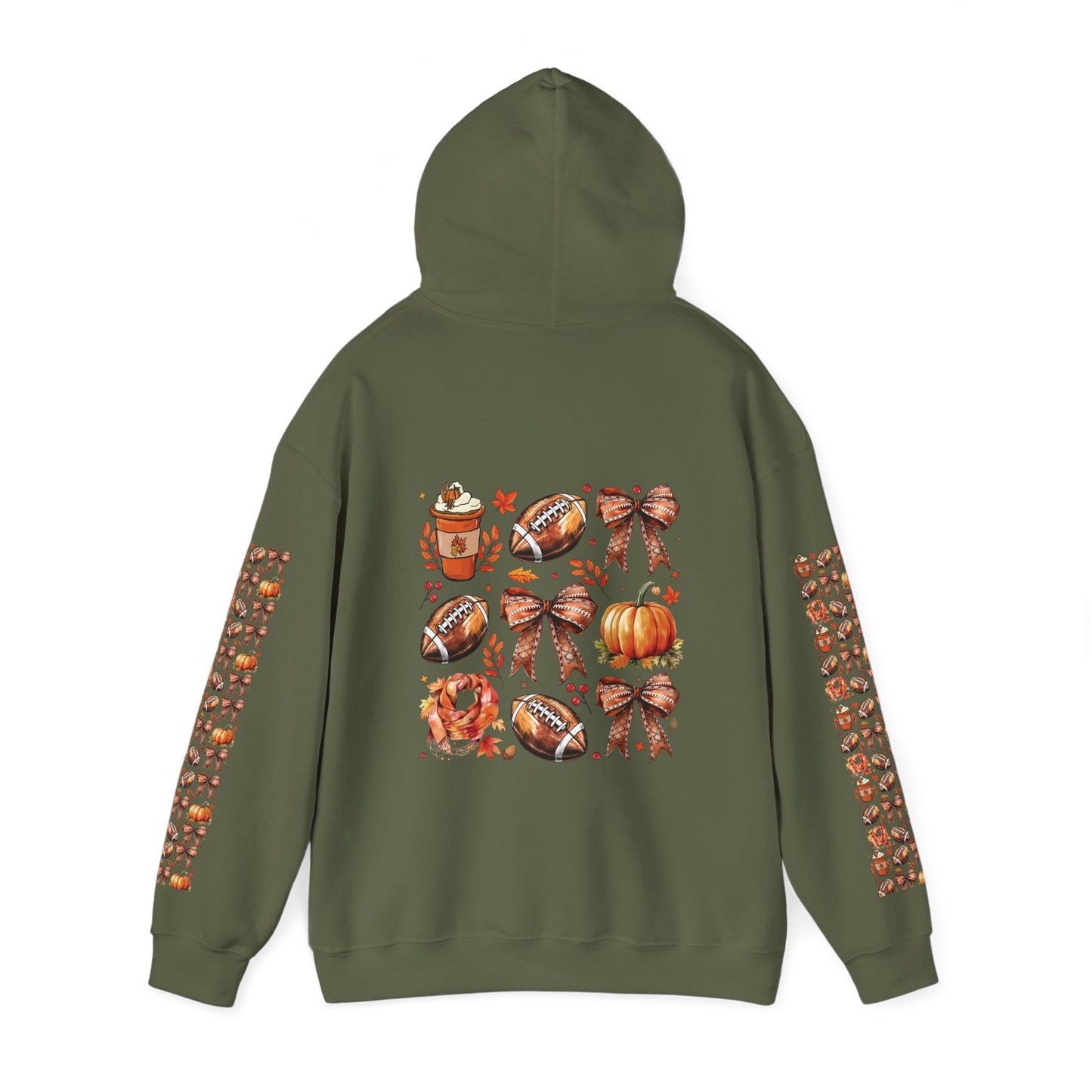 Football and bows ,  Unisex Heavy Blend™ Hooded Sweatshirt (sleeve arm design)