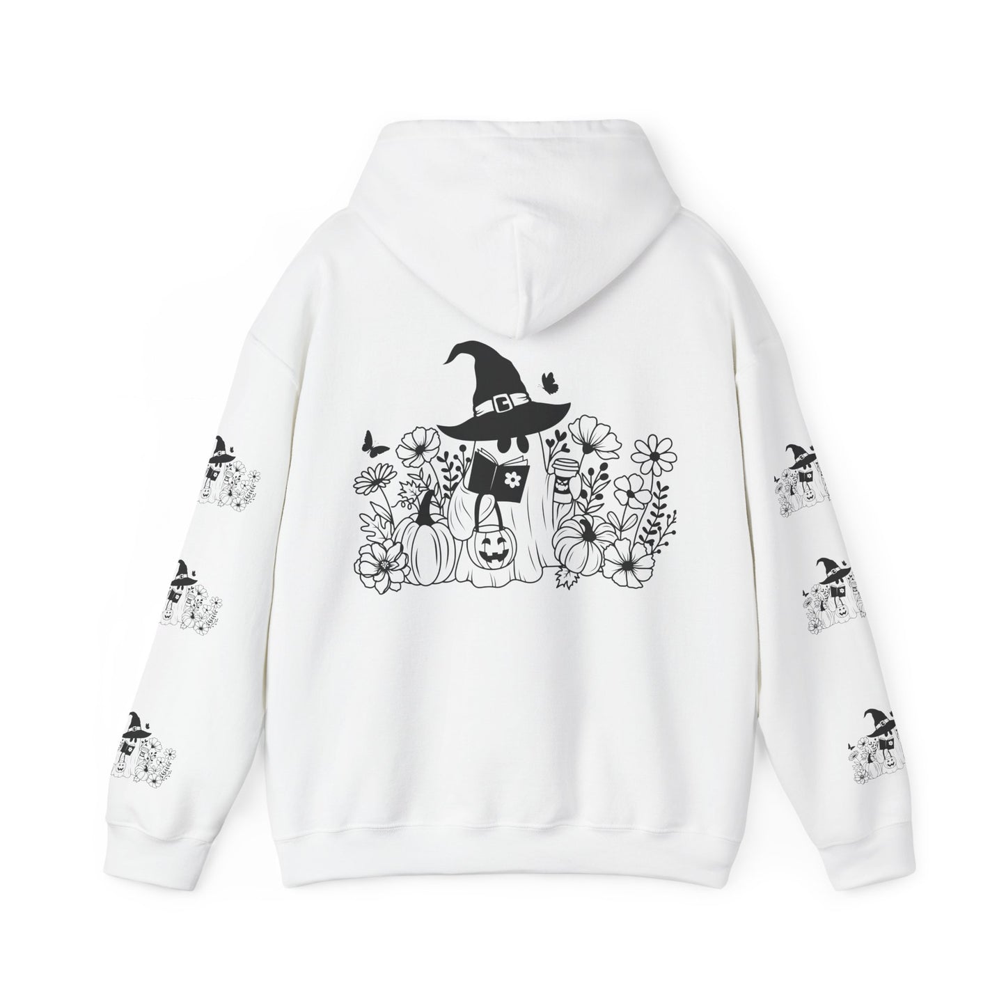 Cozy boo reading,  Unisex Heavy Blend™ Hooded Sweatshirt (sleeve design)