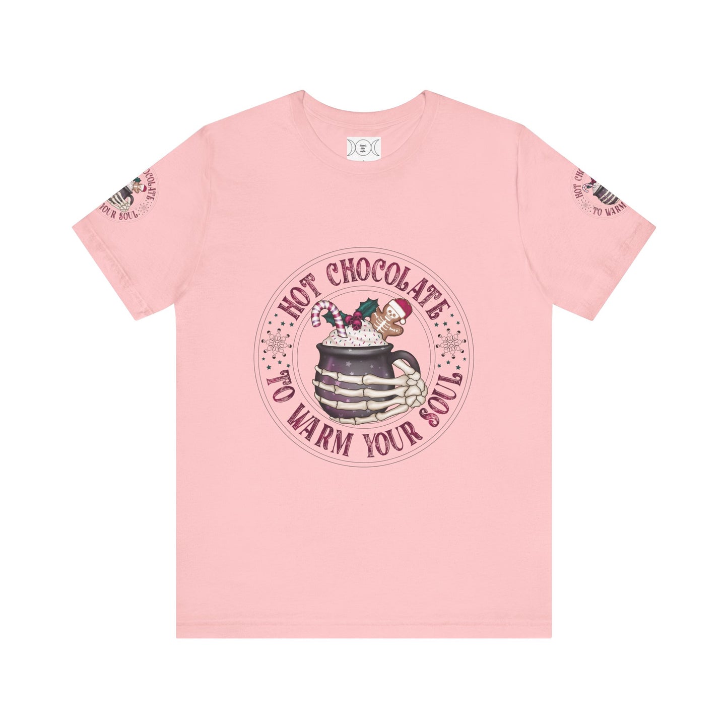 Hot chocolate to warm up my soul, Unisex Jersey Short Sleeve Tee (sleeve design)