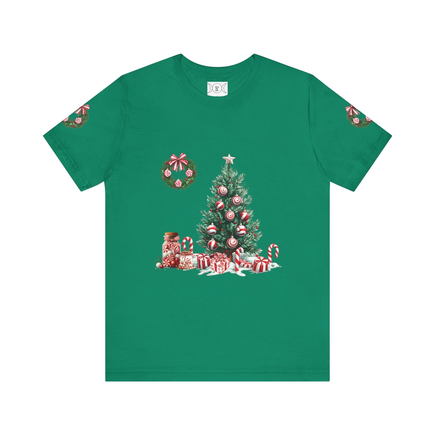 Peppermint Christmas, Unisex Jersey Short Sleeve Tee (sleeve design)