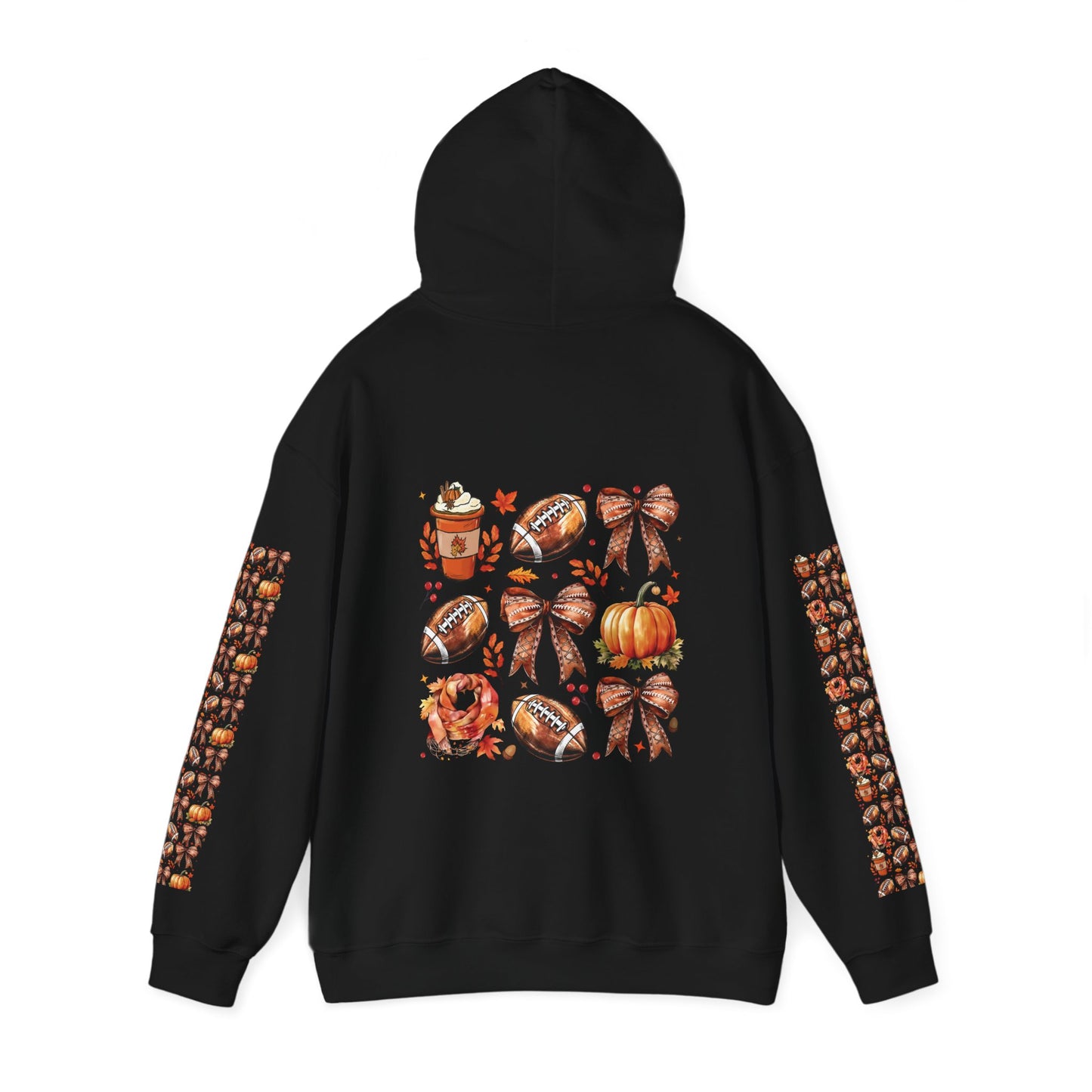 Football and bows ,  Unisex Heavy Blend™ Hooded Sweatshirt (sleeve arm design)