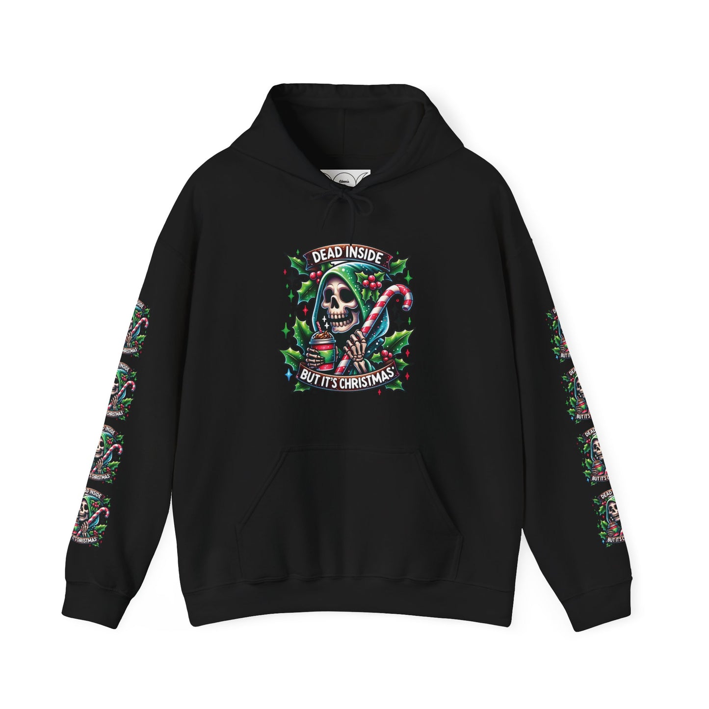 Dead inside but it’s Christmas,  Unisex Heavy Blend™ Hooded Sweatshirt (sleeve arm design)