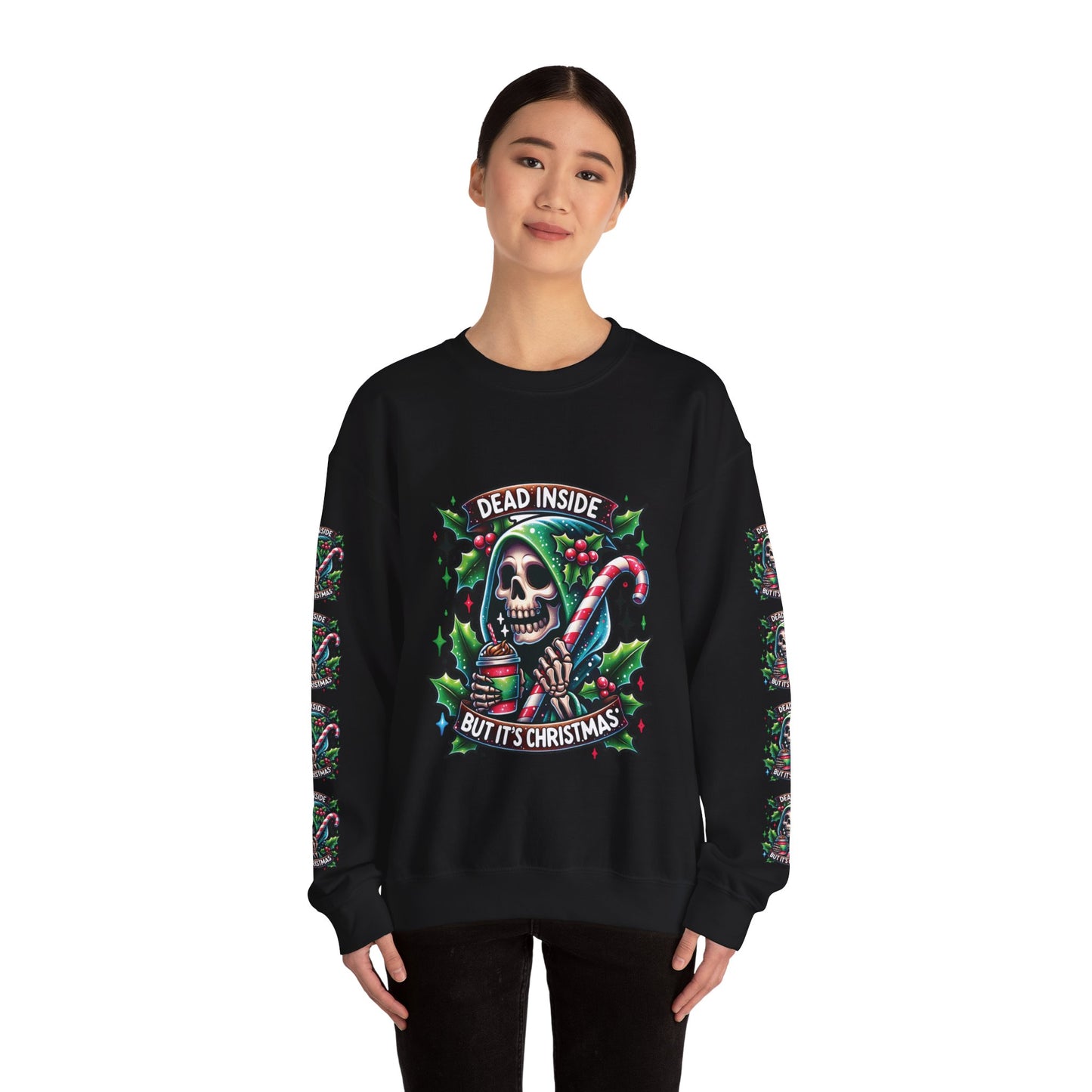 Dead inside but it’s Christmas, ™ Crewneck Sweatshirt ( sleeve design )