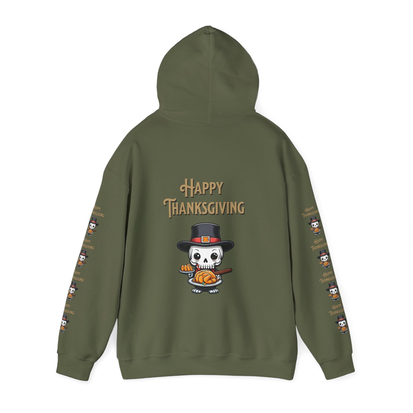 Happy thanksgiving,  Unisex Heavy Blend™ Hooded Sweatshirt (side arm design)