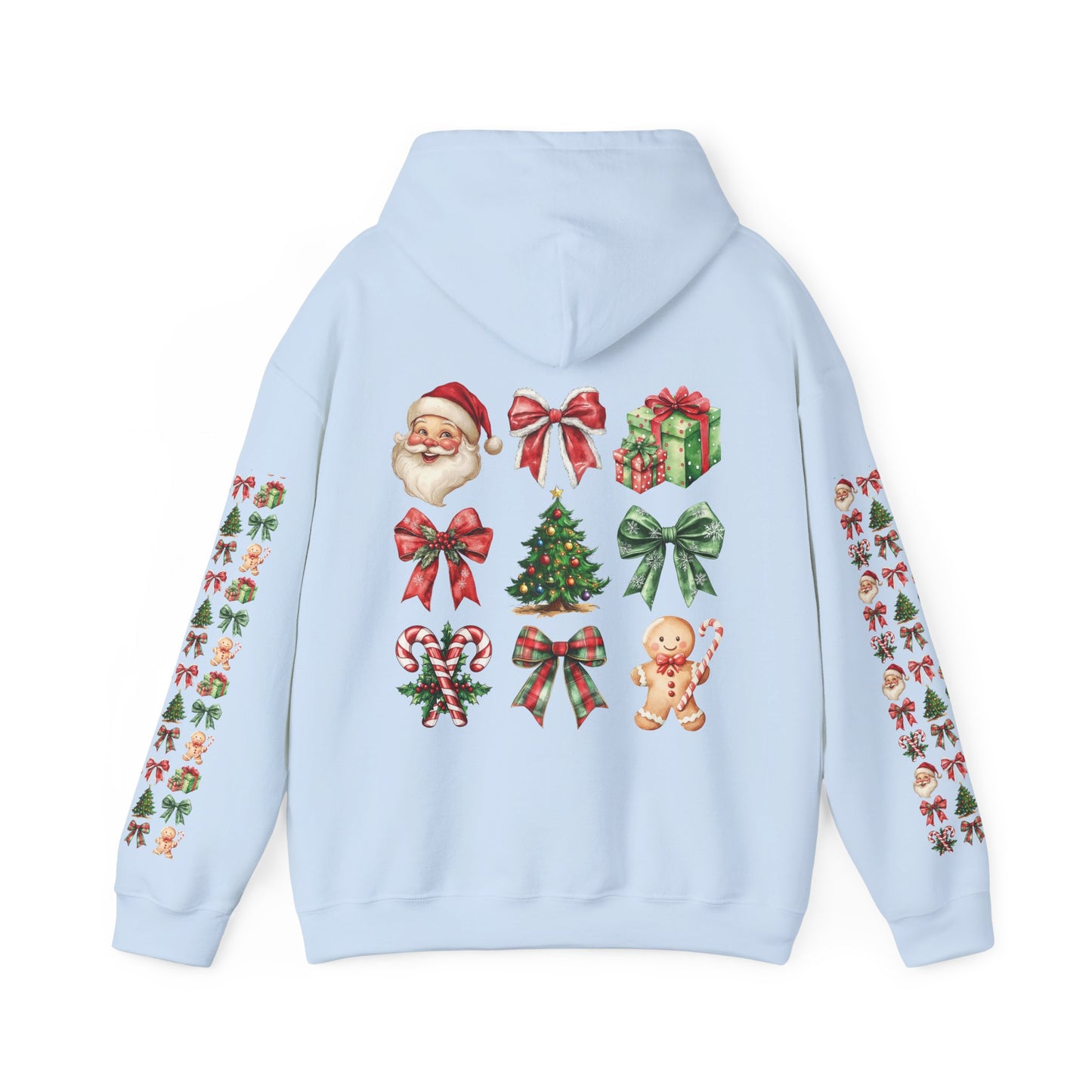 Christmas and bows ,  Unisex Heavy Blend™ Hooded Sweatshirt (sleeve arm design)