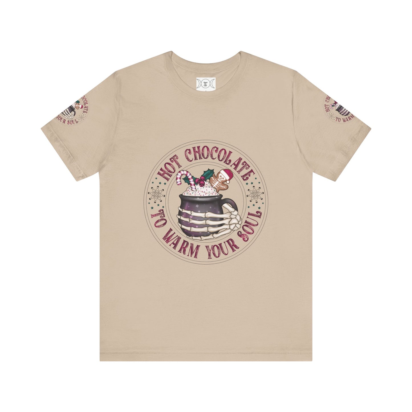 Hot chocolate to warm up my soul, Unisex Jersey Short Sleeve Tee (sleeve design)