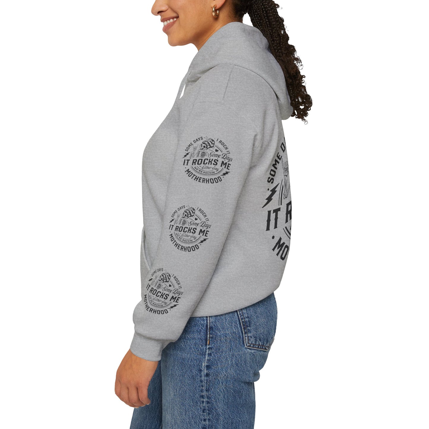 Rocking motherhood ,  Unisex Heavy Blend™ Hooded Sweatshirt (side arm design)