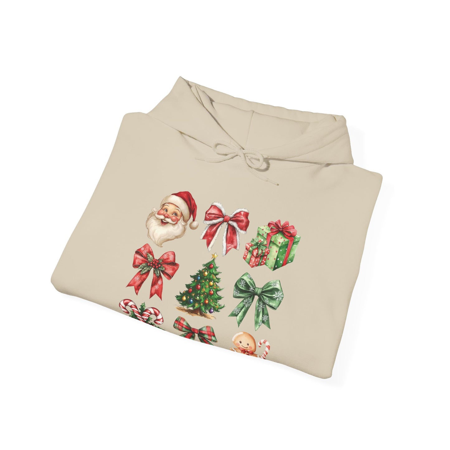 Christmas and bows ,  Unisex Heavy Blend™ Hooded Sweatshirt (sleeve arm design)