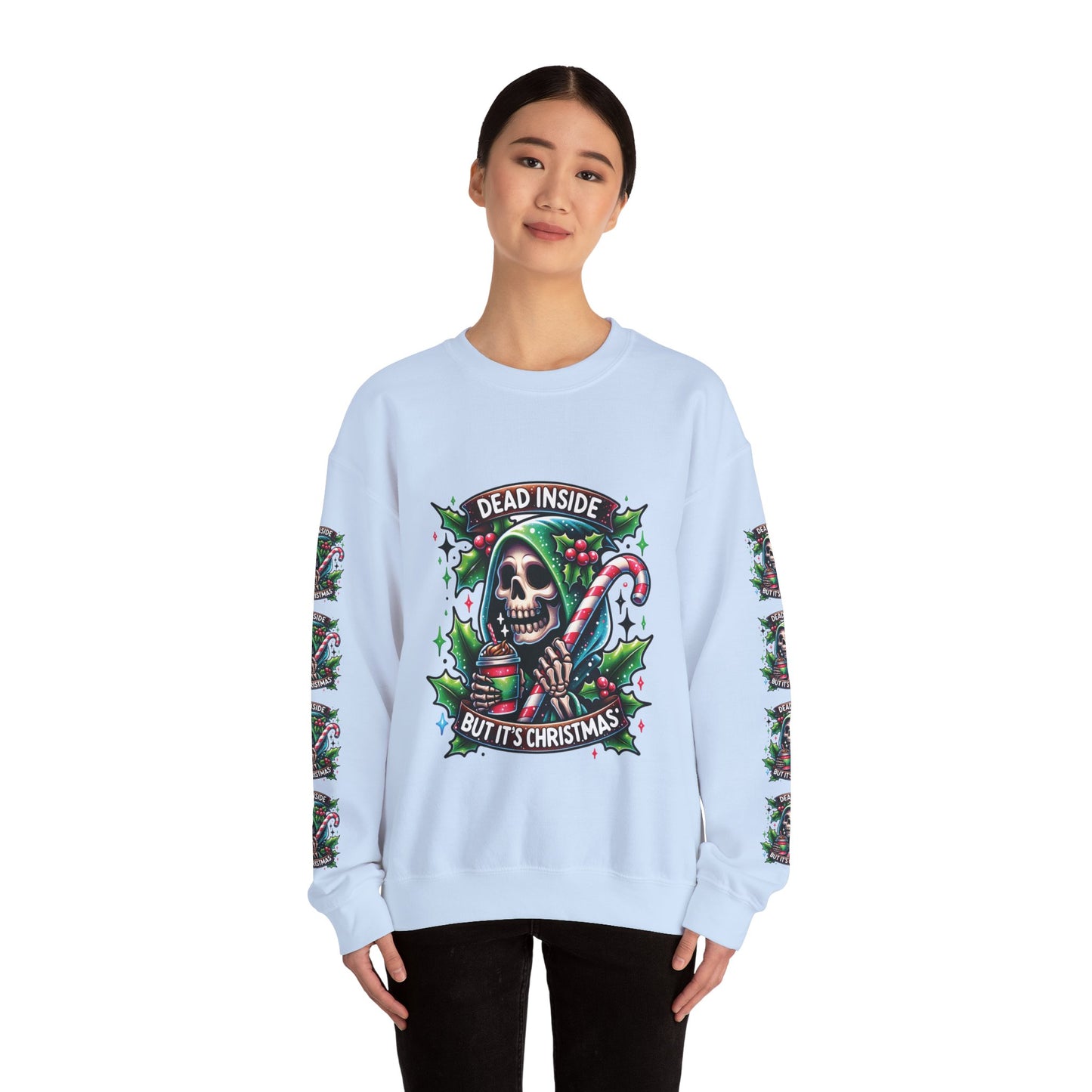 Dead inside but it’s Christmas, ™ Crewneck Sweatshirt ( sleeve design )