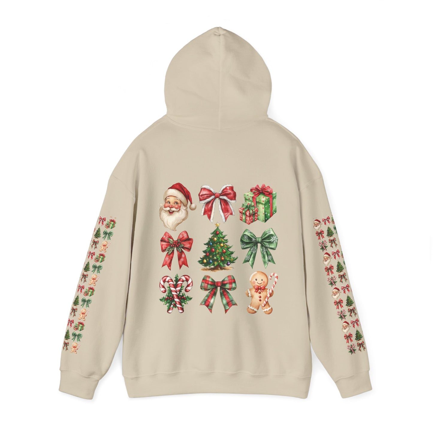 Christmas and bows ,  Unisex Heavy Blend™ Hooded Sweatshirt (sleeve arm design)