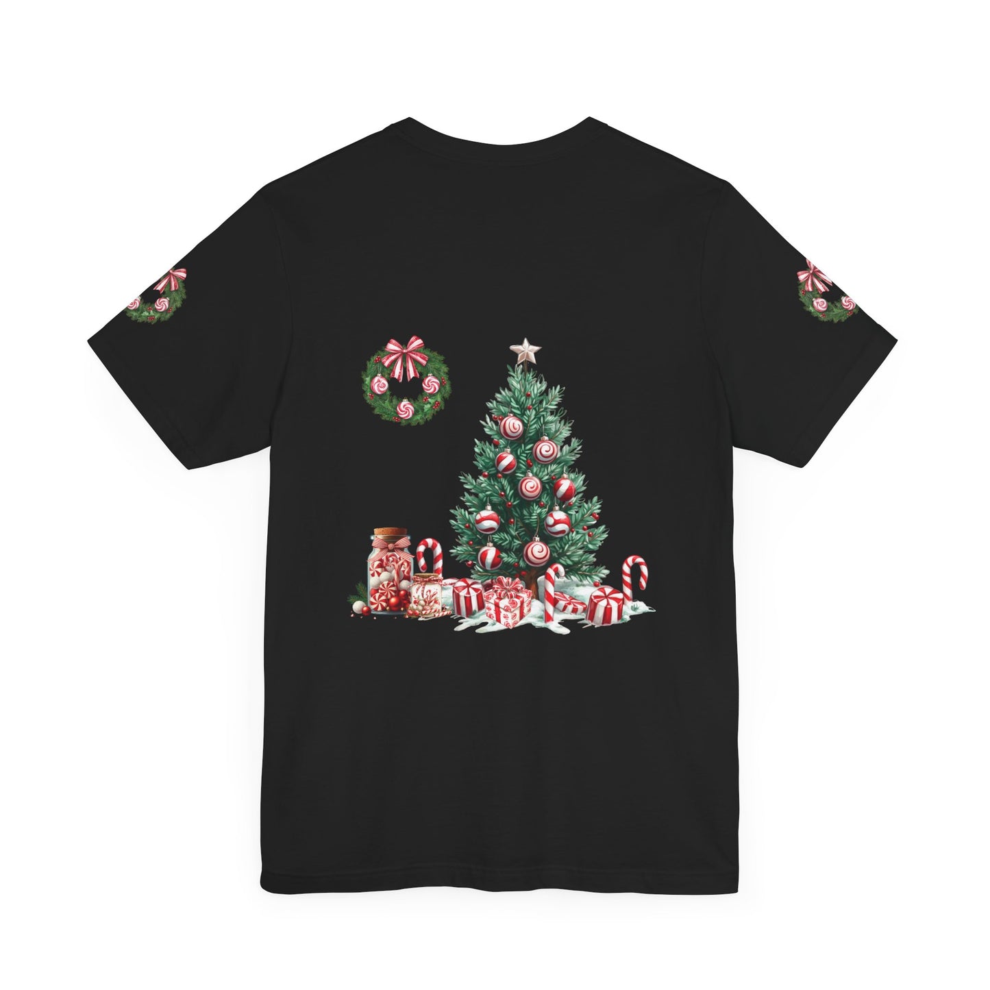 Peppermint Christmas, Unisex Jersey Short Sleeve Tee (sleeve design)