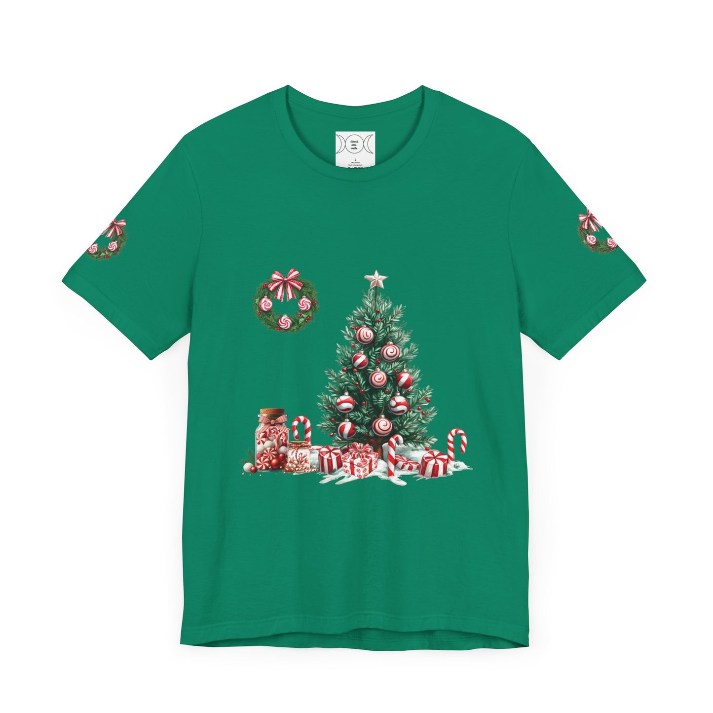 Peppermint Christmas, Unisex Jersey Short Sleeve Tee (sleeve design)