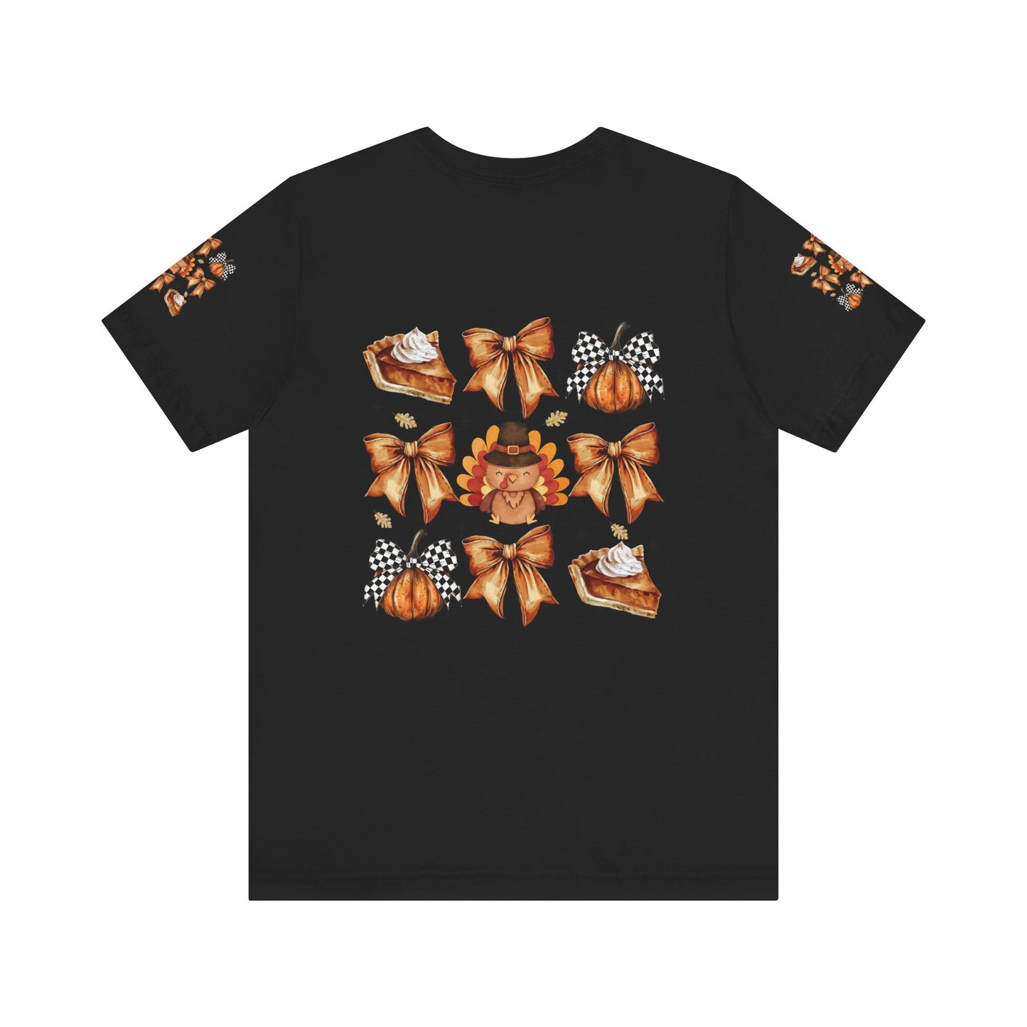 Thanksgiving and bows, Unisex Jersey Short Sleeve Tee (sleeve design)