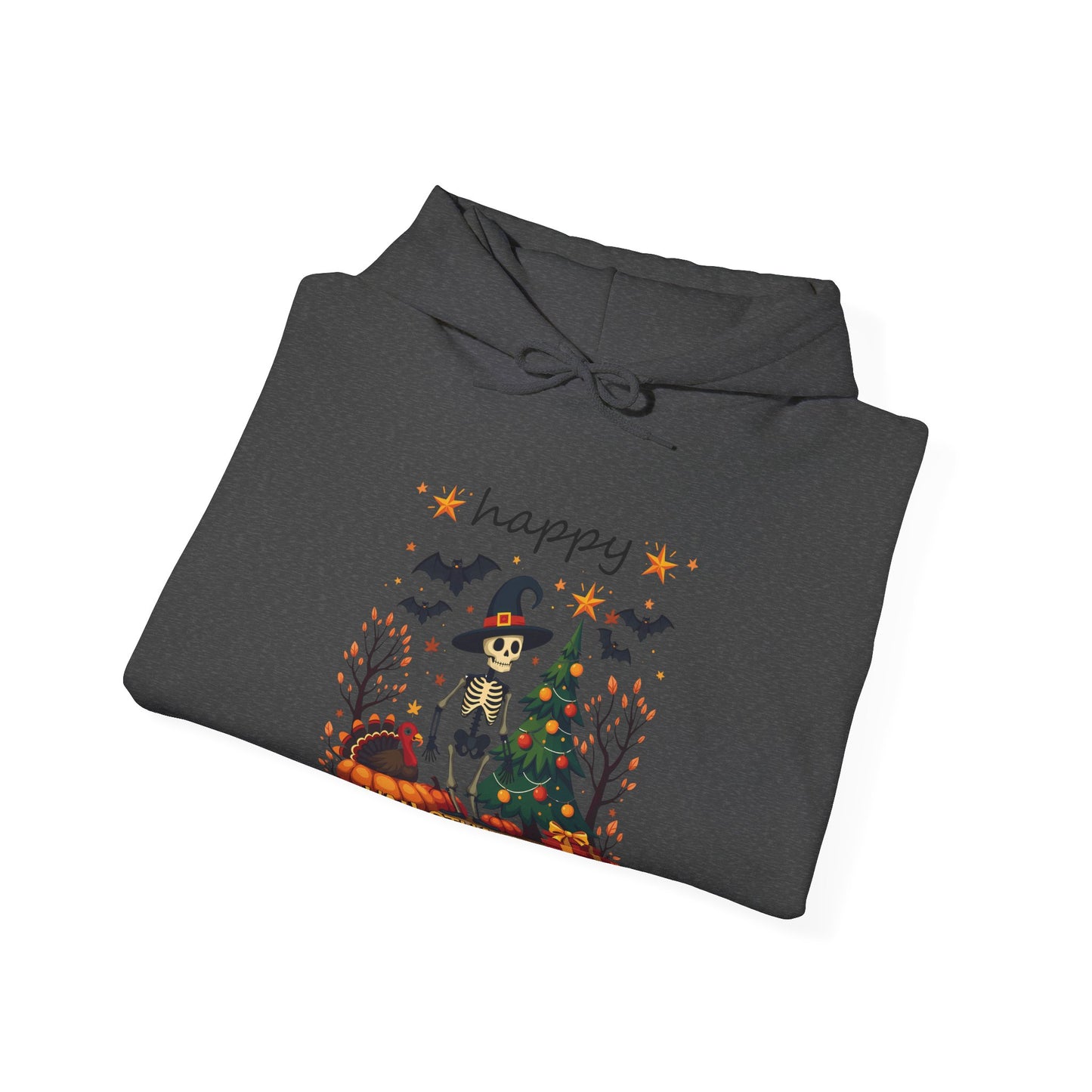 Happy hellothanksmas ,  Unisex Heavy Blend™ Hooded Sweatshirt (sleeve arm design)