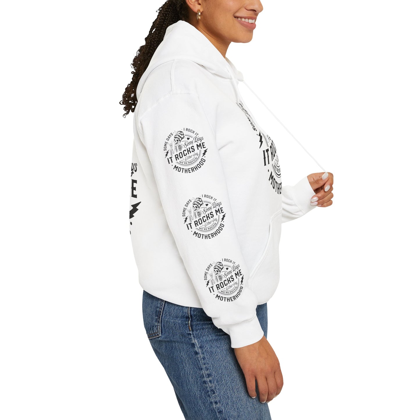 Rocking motherhood ,  Unisex Heavy Blend™ Hooded Sweatshirt (side arm design)