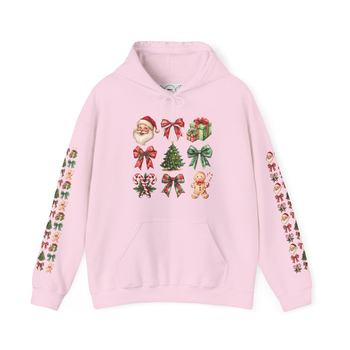 Christmas and bows ,  Unisex Heavy Blend™ Hooded Sweatshirt (sleeve arm design)