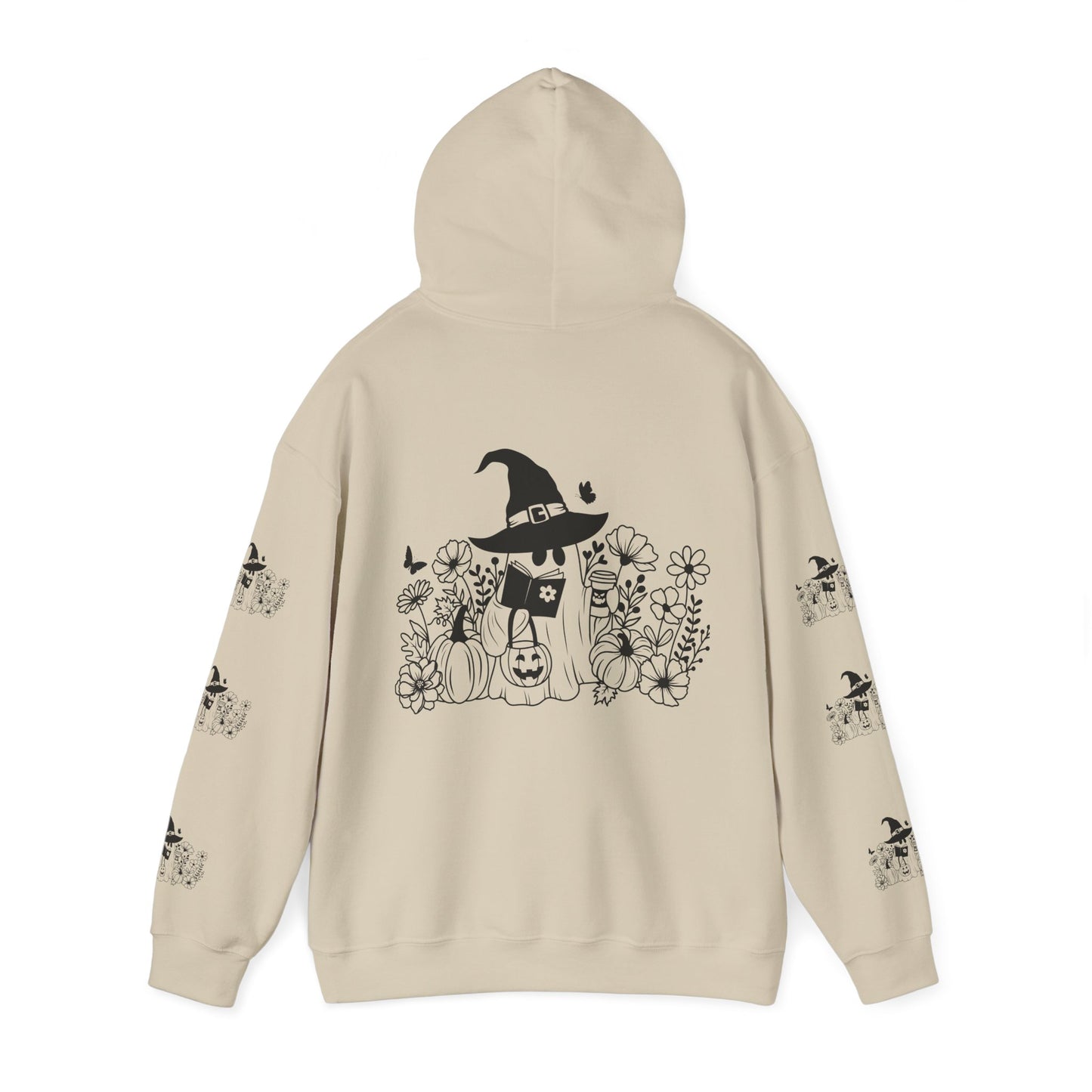 Cozy boo reading,  Unisex Heavy Blend™ Hooded Sweatshirt (sleeve design)