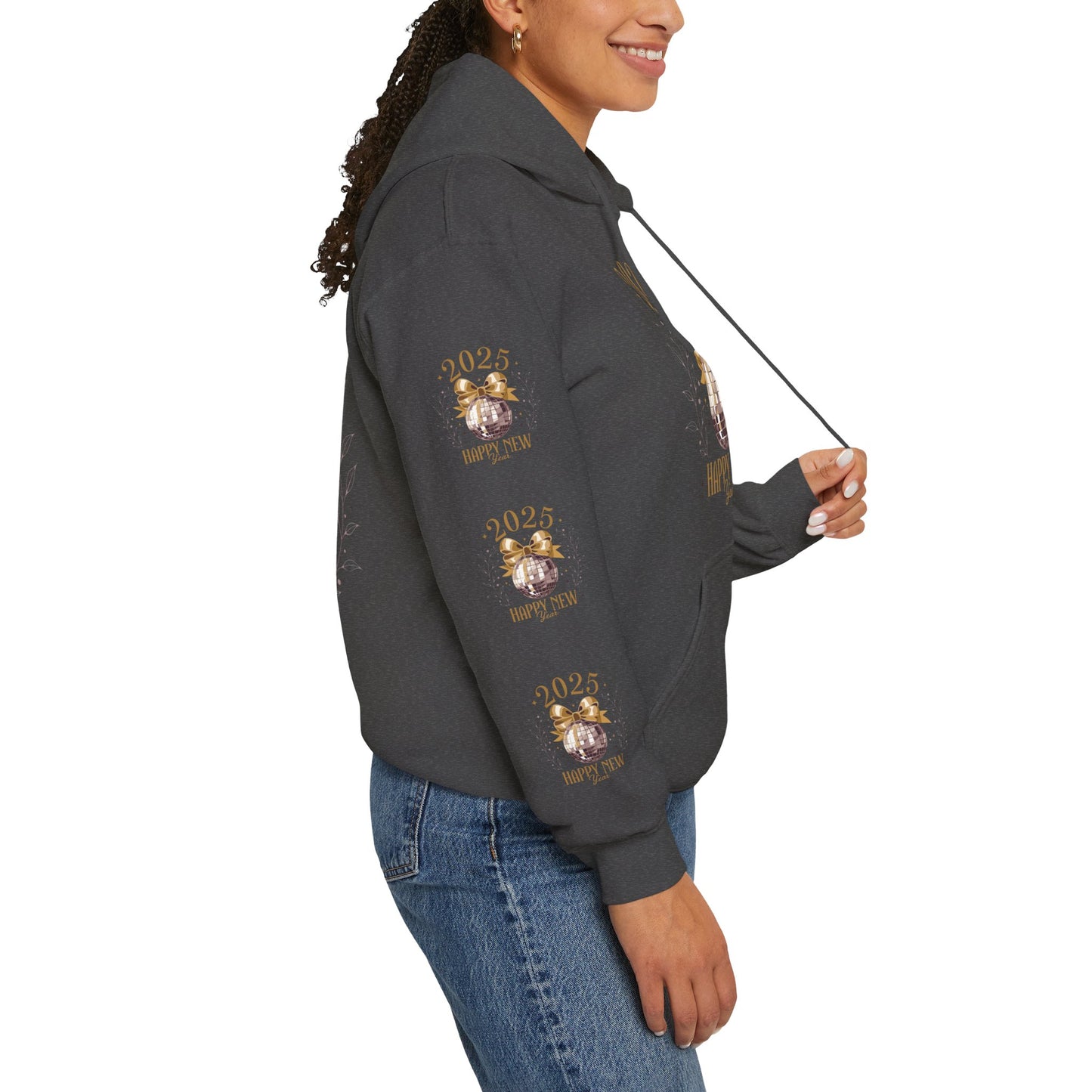 Happy new year, Unisex Heavy Blend™ Hooded Sweatshirt (sleeve arm design)