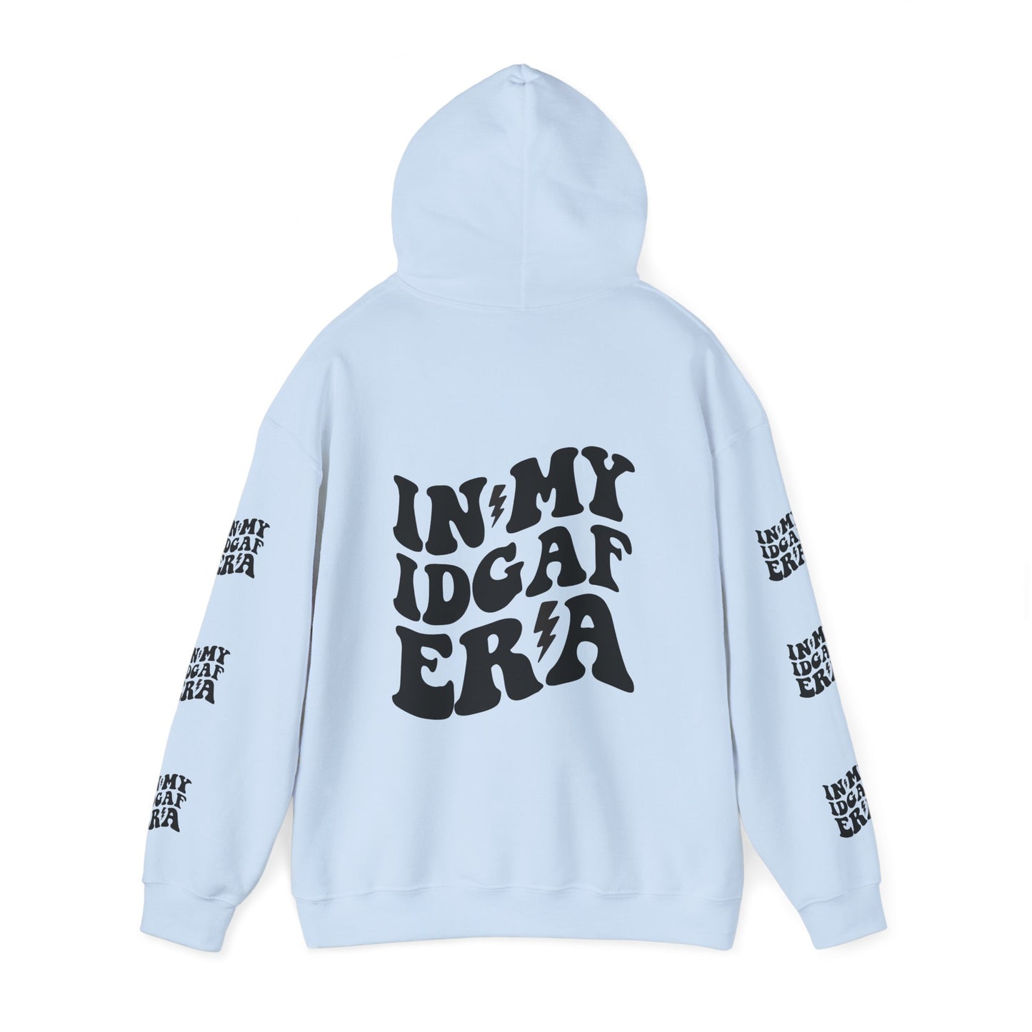 In my IDGAF era,  Unisex Heavy Blend™ Hooded Sweatshirt (side arm design)