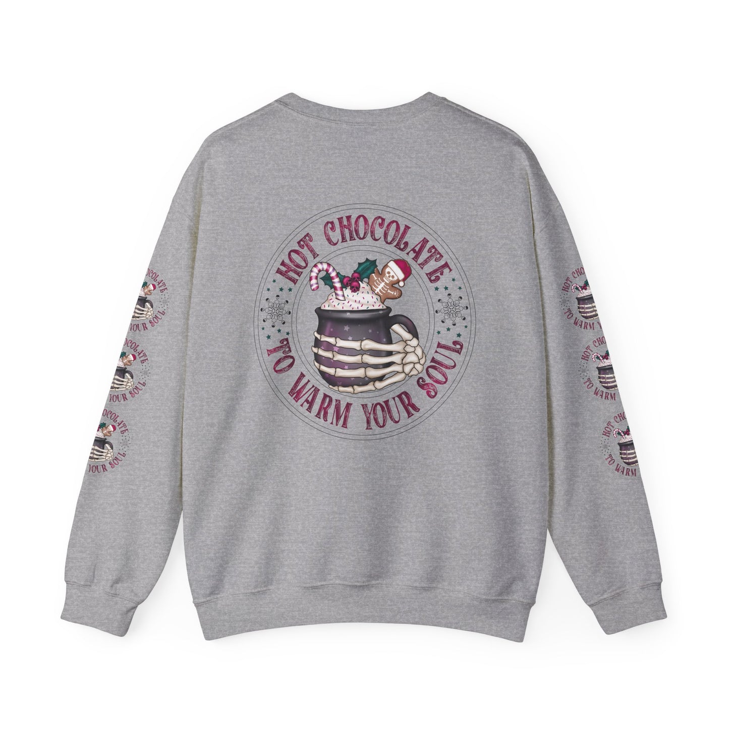 Hot chocolate to warm up my soul, Unisex Heavy Blend™ Crewneck Sweatshirt (Sleeve design)