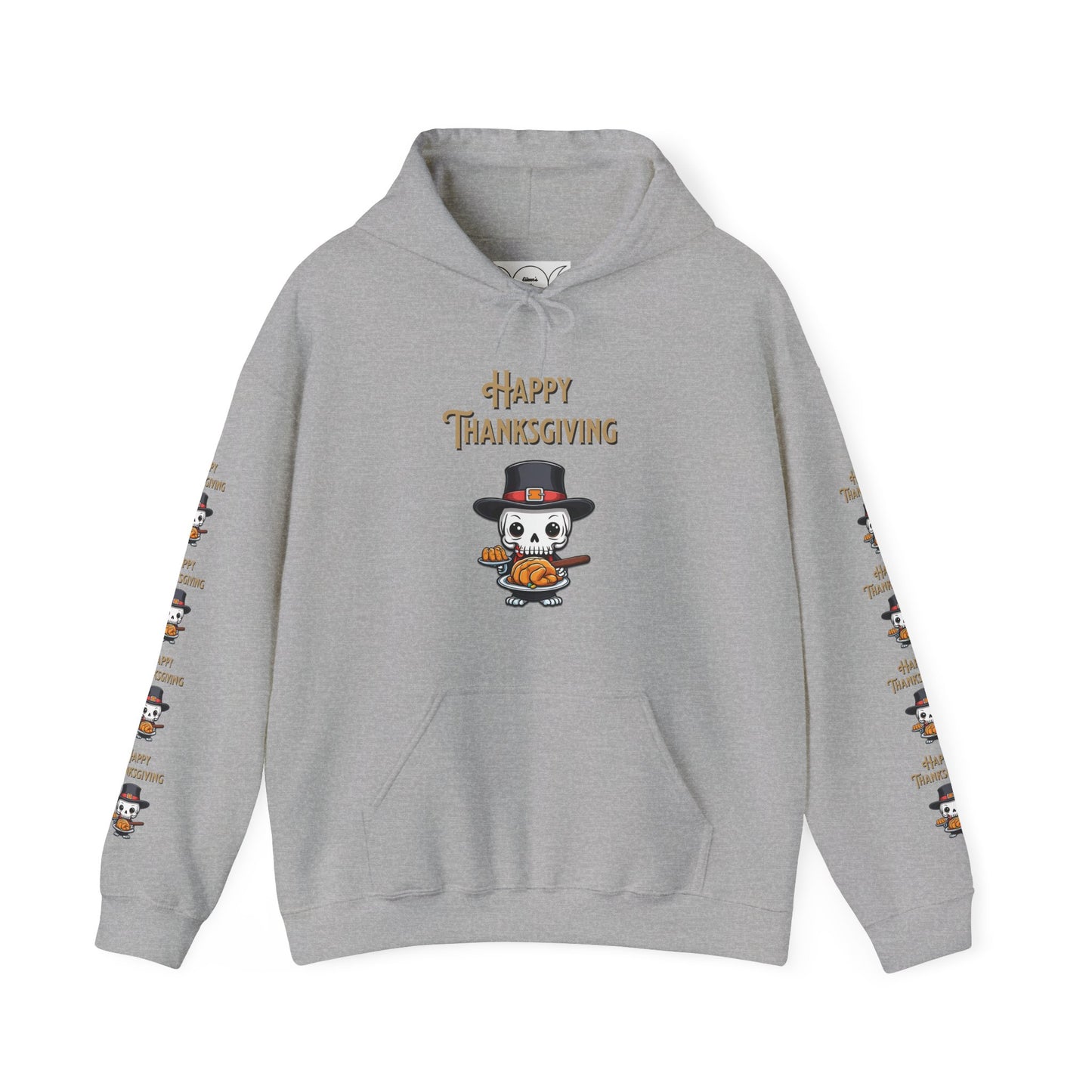 Happy thanksgiving,  Unisex Heavy Blend™ Hooded Sweatshirt (side arm design)