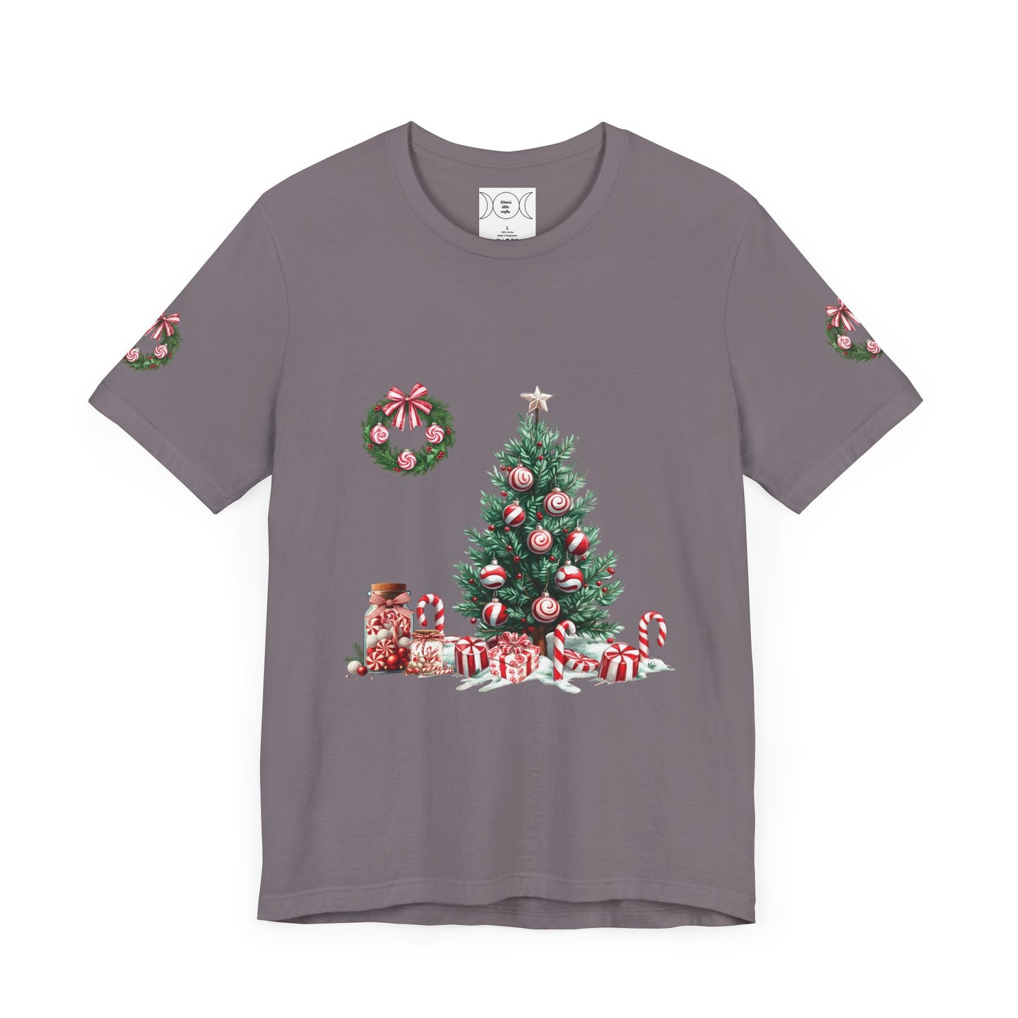 Peppermint Christmas, Unisex Jersey Short Sleeve Tee (sleeve design)