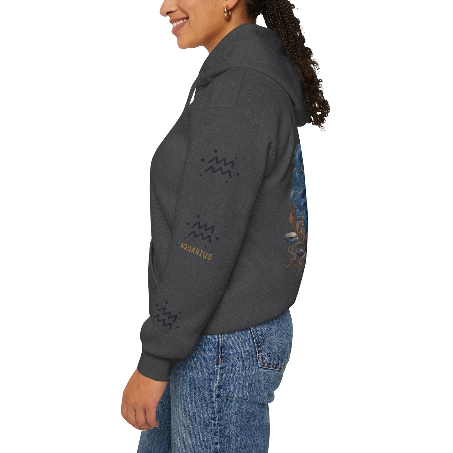 Aquarius, Unisex Heavy Blend™ Hooded Sweatshirt (no side arm design)