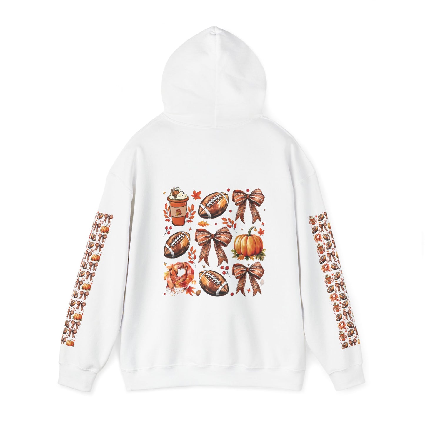 Football and bows ,  Unisex Heavy Blend™ Hooded Sweatshirt (sleeve arm design)