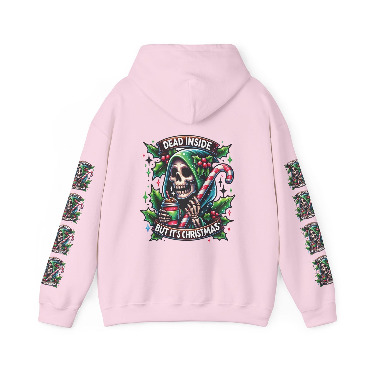 Dead inside but it’s Christmas,  Unisex Heavy Blend™ Hooded Sweatshirt (sleeve arm design)